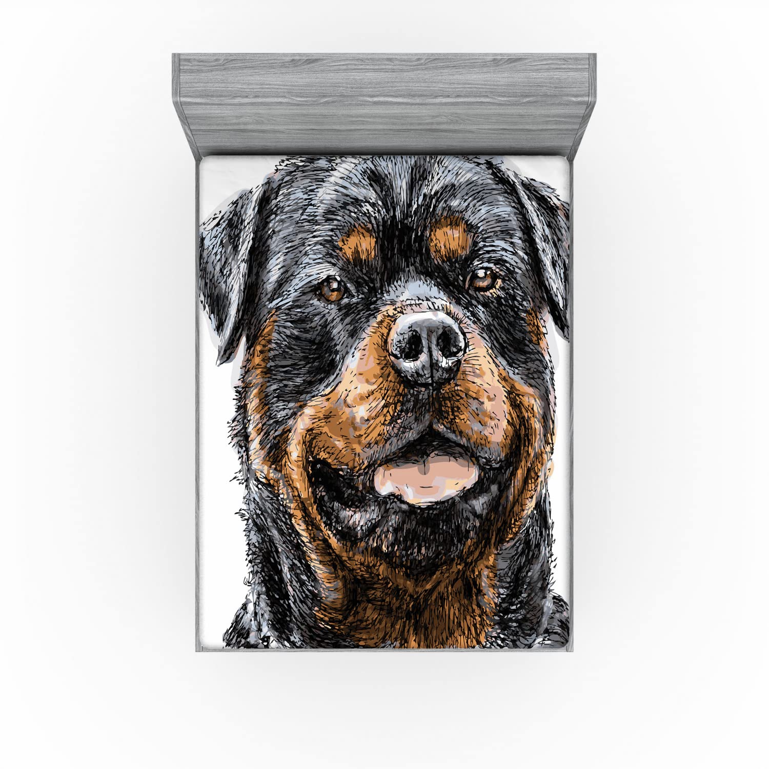 Ambesonne Rottweiler Fitted Sheets 2-Pack - California King Size, Brown Grey for Dog Lovers' Bedrooms