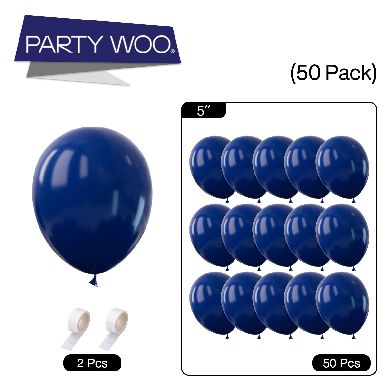 PartyWoo Nile Blue Balloons - 50 Pack 5 Inch Dark Blue Latex Balloons for Balloon Garland, Balloon Arch, Party Decorations, Birthday Party, Baby Shower, Wedding & Graduation Decor - Premium Quality Party Supplies for Indoor & Outdoor Events