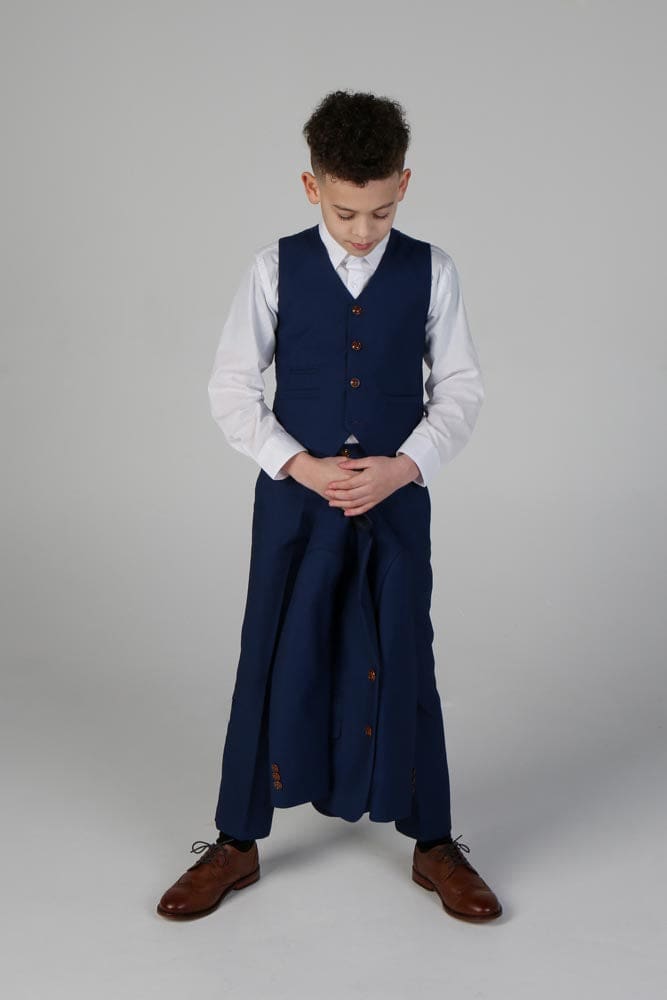 Paul Andrew Boys' Mayfair Blue 3-Piece Suit | Formal Kids Suit Set for Weddings, Parties & Special Occasions | Premium Wool Blend Children's Blazer, Vest & Pants