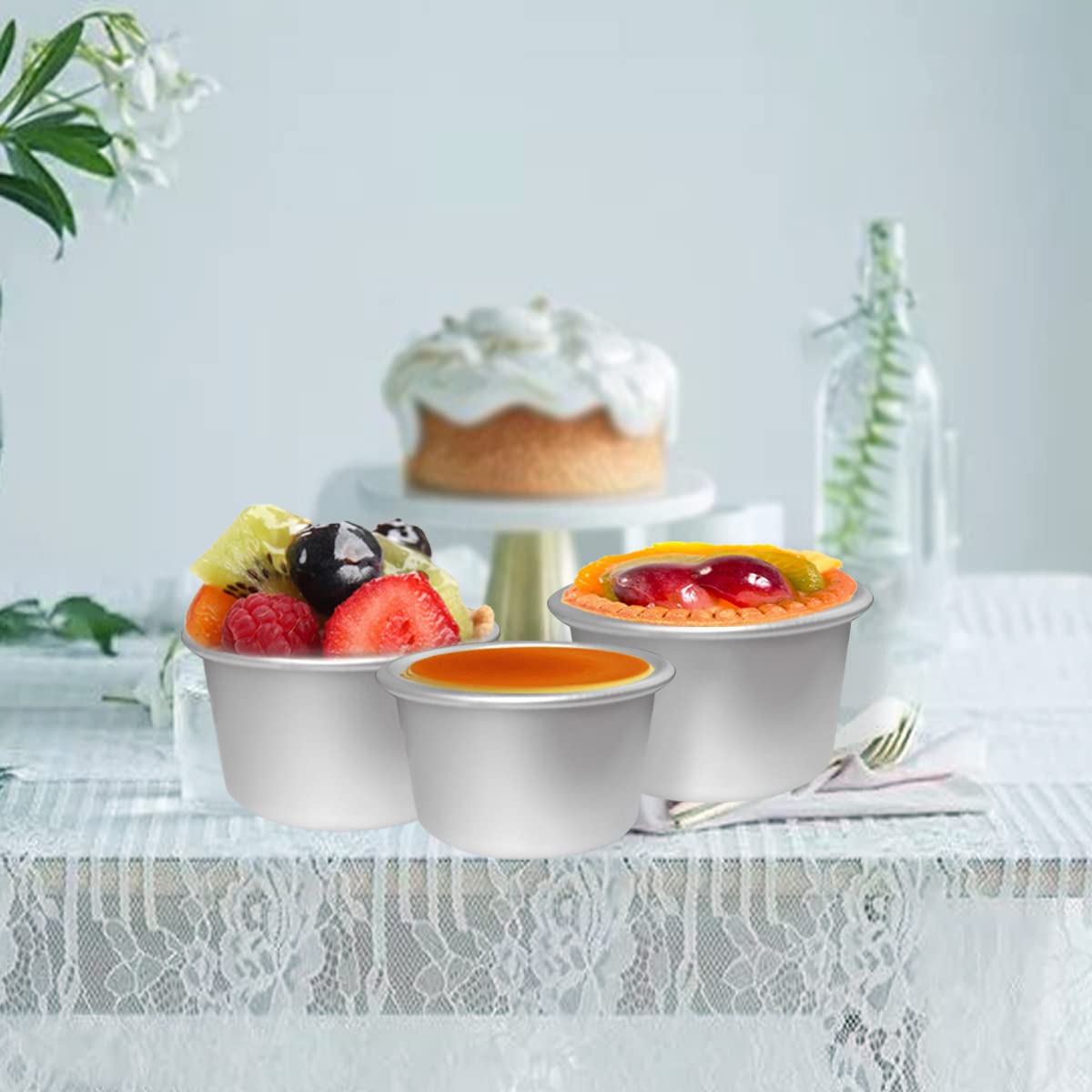 8-Piece Aluminum Pudding Cups Molds - 3.74 x 2 x 2.87 Inch Popover Pan for Cupcake, Muffin & Baking - Perfect for Desserts, Party Treats & Home Cooking