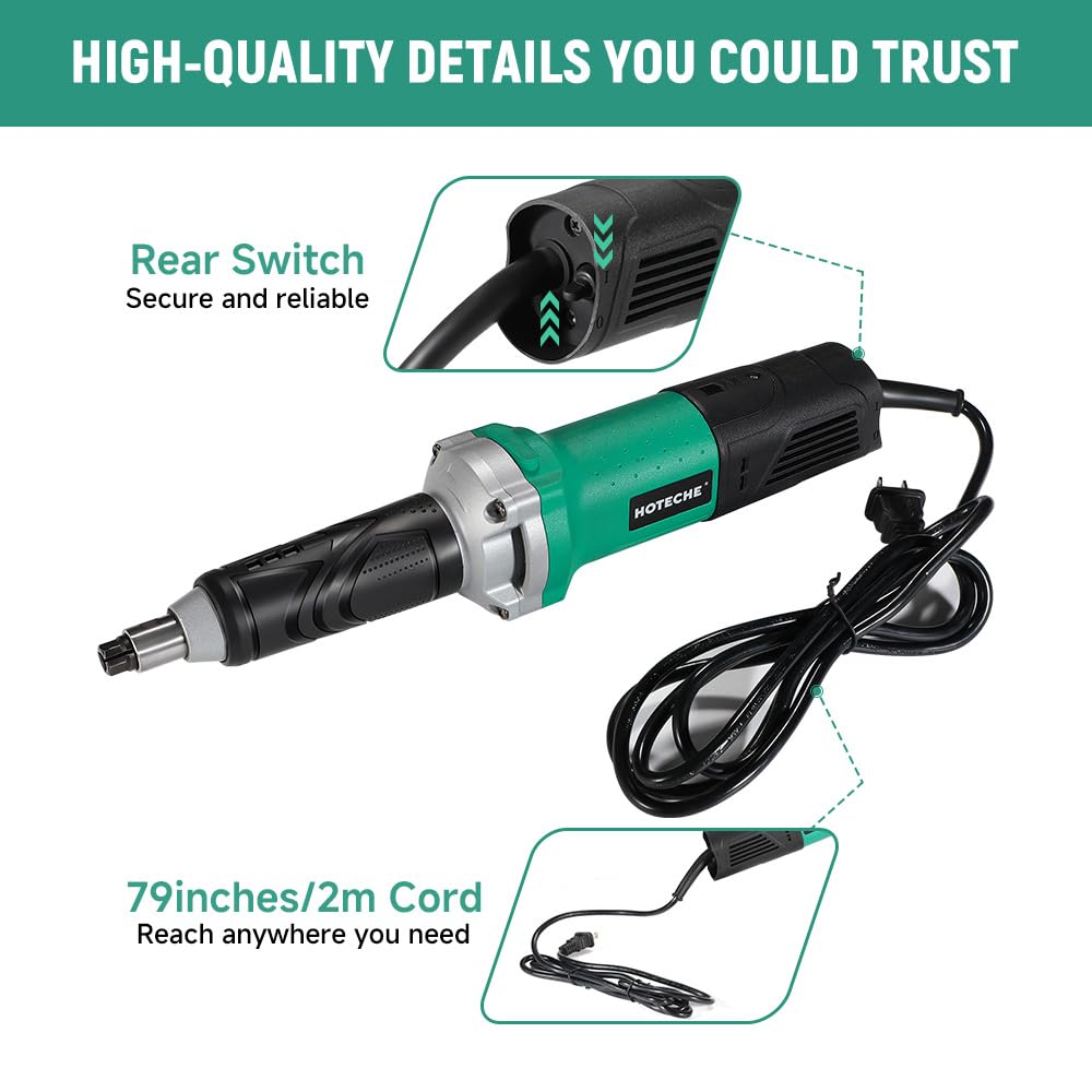 Hoteche 6-Amp 1/4-Inch Heavy Duty Electric Die Grinder - High-Speed Rotary Tool for Precision Metal Grinding, Cutting, Polishing - Ideal for Automotive, Metalworking & DIY Projects