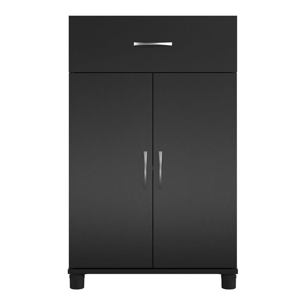 Pemberly Row Transitional 24-Inch Black Storage Cabinet with 1 Drawer & 2 Doors - Perfect for Home Office, Living Room, or Bedroom Organization