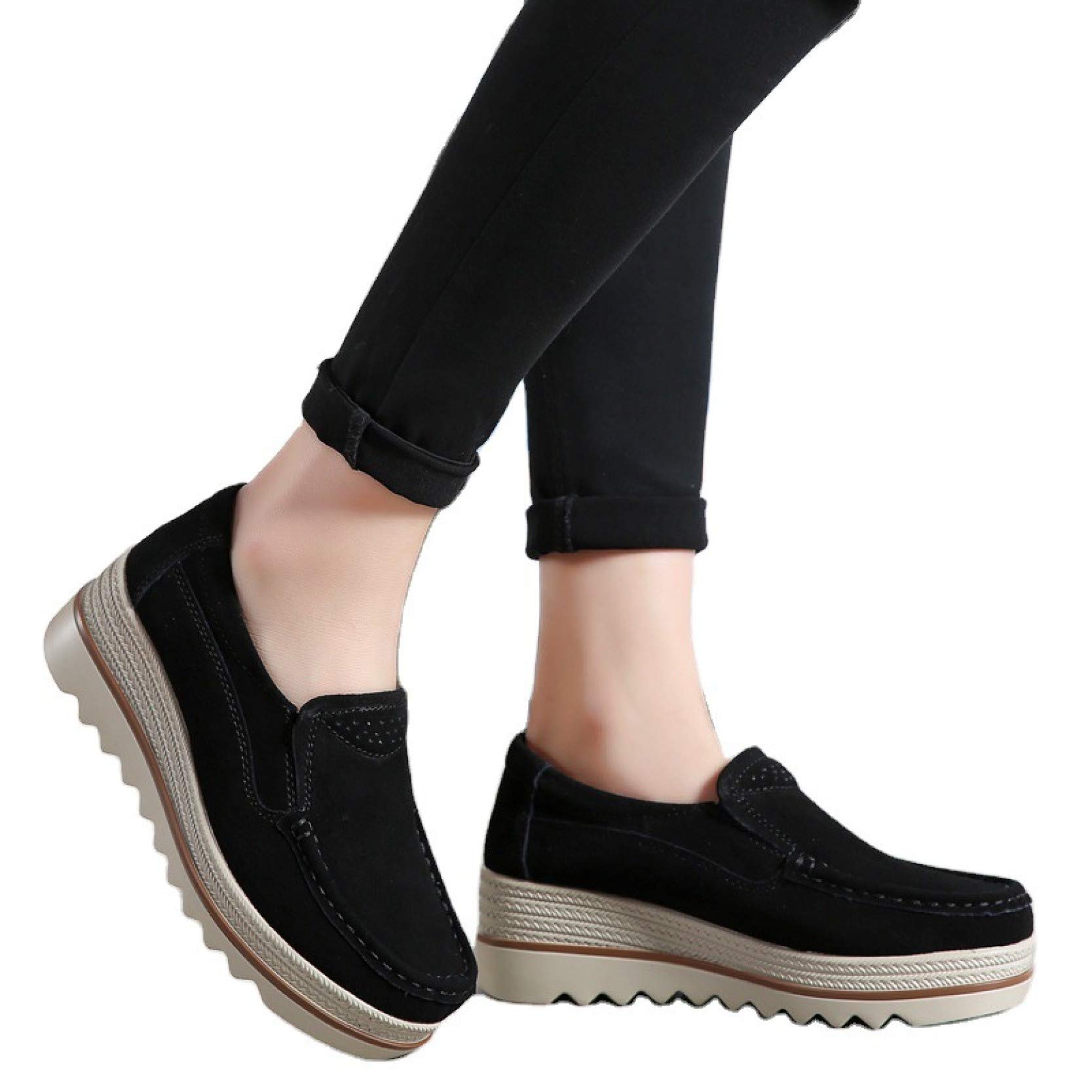 Women's Non-Slip Faux Suede Wedge Platform Loafers - Comfortable Slip-On Moccasin Boat Shoes with Thick Sole for Work, Travel & Casual Wear