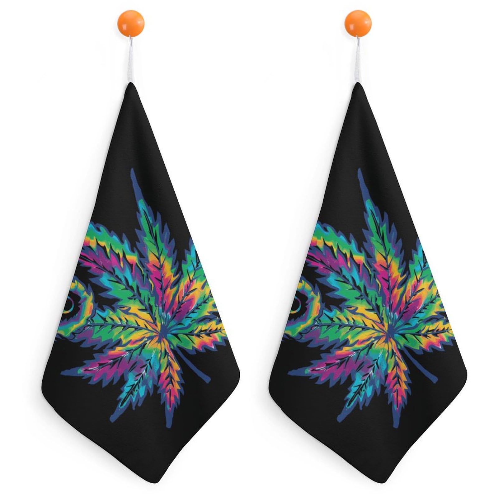 Soft Tie Dye Cannabis Leaf Hand Towels & Washcloths - 2 Pack Bath Towels with Hanging Loop for Travel, Home, Bathroom - Perfect for Stoner Gifts, 420 Parties & Hippie Decor