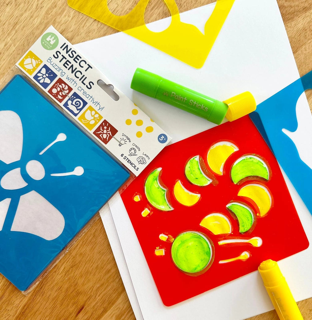 Castle & Kite 6-Pack Insect Stencils for Kids Art Projects - Butterfly, Dragonfly, Bee & More - Perfect for DIY Crafts, Classroom Activities & Wall Decor