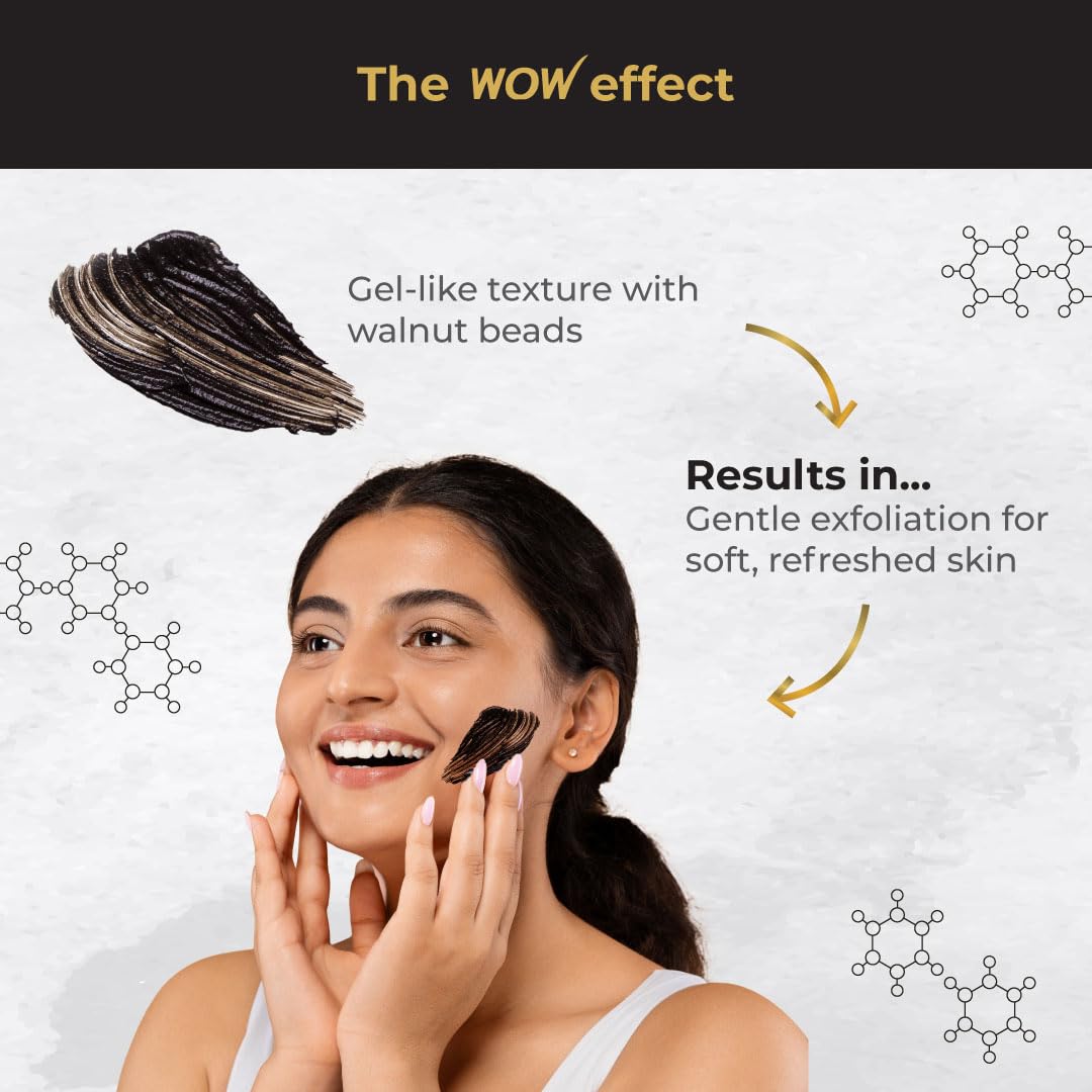 WOW Skin Science Charcoal & Hyaluronic Acid Face Scrub - Deep Cleansing & Hydrating Detox Treatment for Oily & Acne-Prone Skin | Unclogs Pores, Removes Blackheads & Controls Oil | Improves Skin Elasticity | 100g | Perfect for Daily Skincare Routine & Pre-Makeup Prep