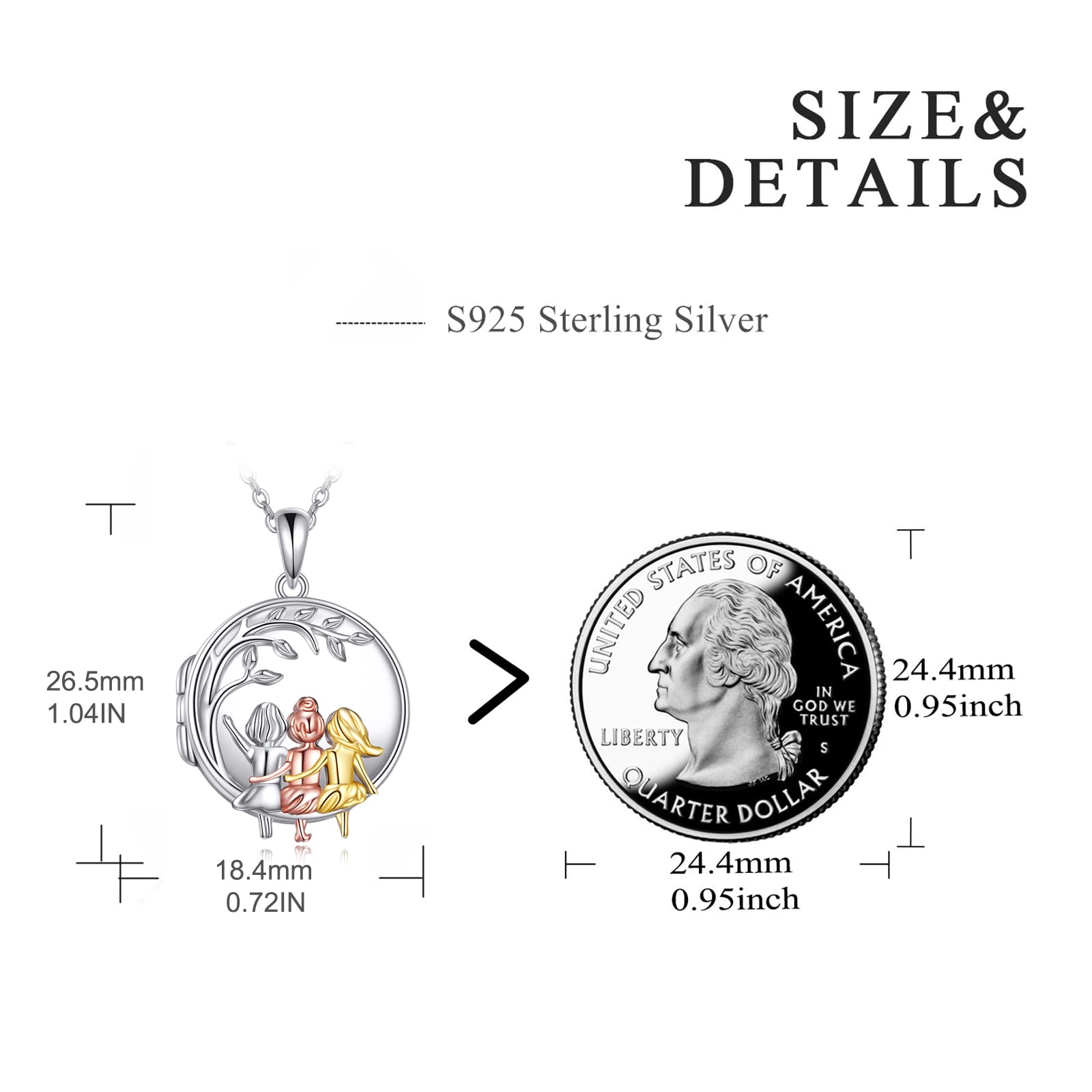VONALA 3 Sisters Necklace - 925 Sterling Silver Friendship Jewelry for Women | Birthday Gifts for Sisters, Best Friends & Loved Ones | Perfect for Anniversaries, Graduations & Special Occasions