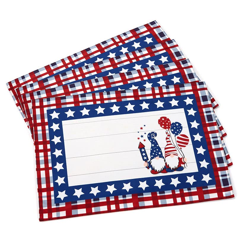 4th of July Patriotic Gnome Placemats Set of 4 - American Flag Themed Table Decor for Independence Day, Memorial Day, BBQ Parties & Holiday Dining