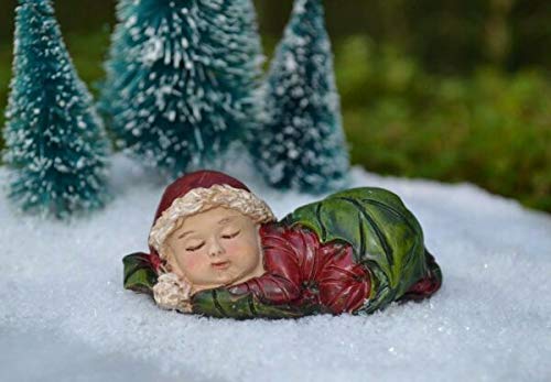 Fairy Garden Accessories Set - Miniature Garden Animals & Winter Christmas Decorations with Sleeping Baby Figurine in Holly Leaf - Perfect for Home, Garden, Yard & DIY Fairy Garden Displays