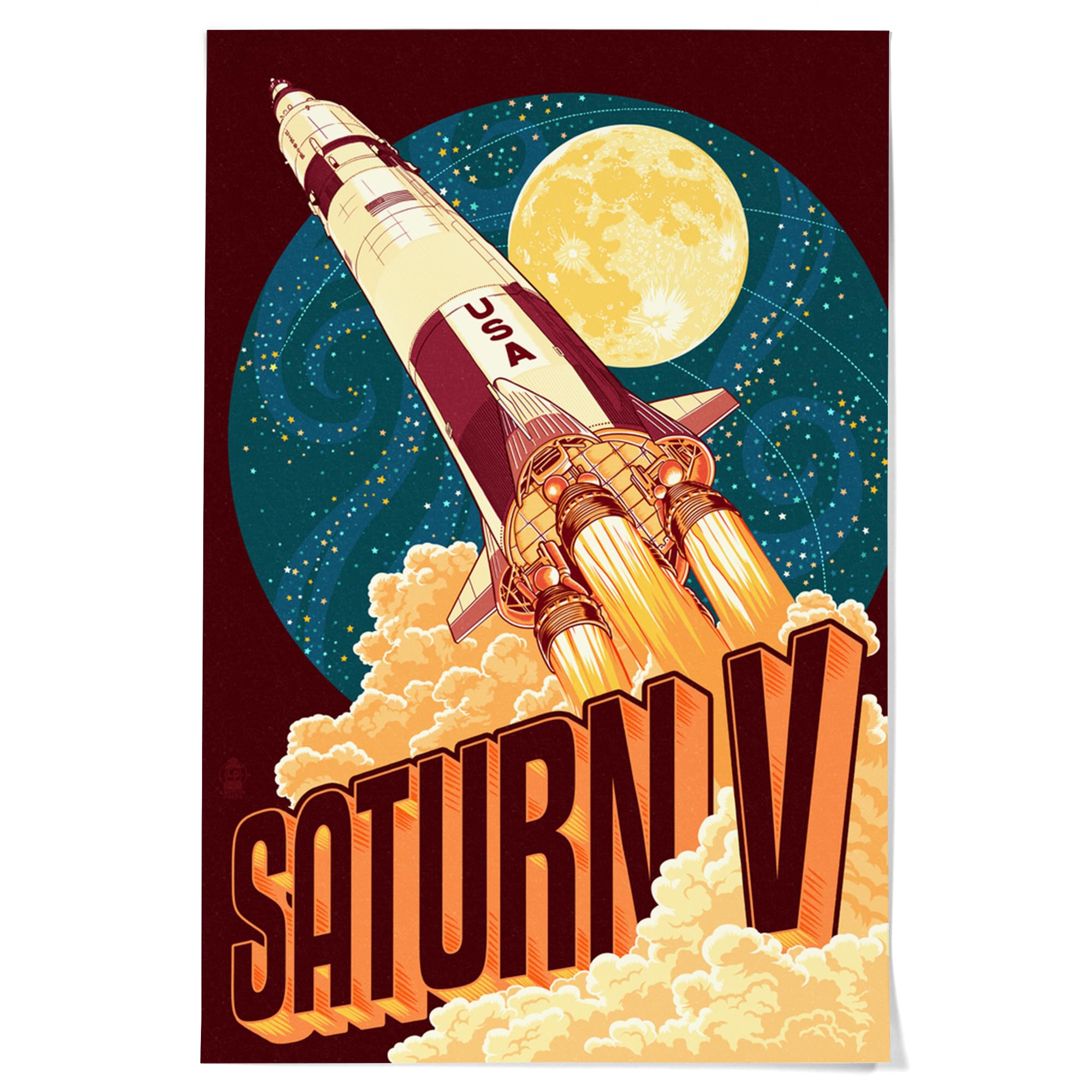 Lantern Press 36x54 Inch Giclee Art Print - Saturn V Stylized Wall Decor for Living Room, Bedroom & Office | Premium Canvas Painting for Space Enthusiasts & NASA Fans