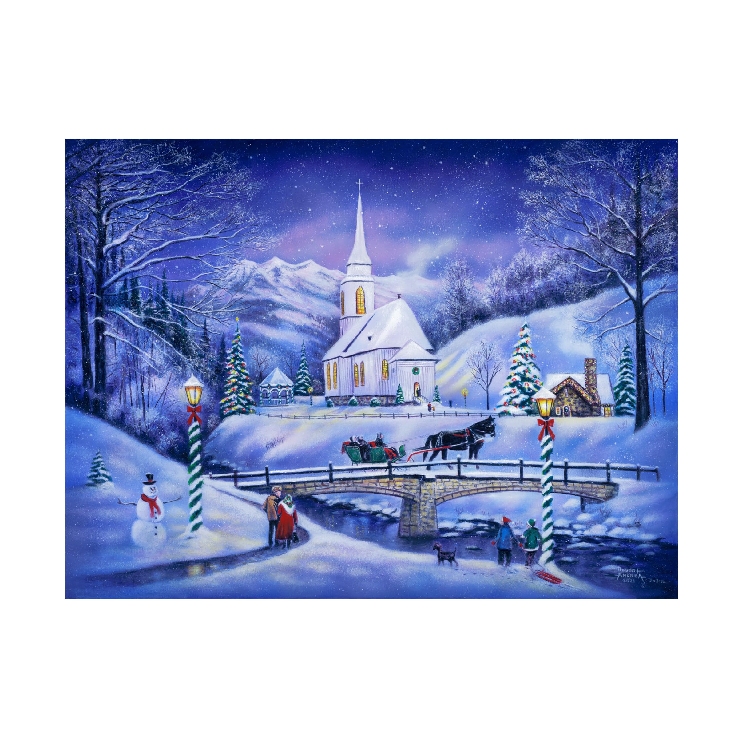 Trademark Fine Art Canvas Wall Art - Robert Andrea 'Mountain Valley Christmas' Landscape Painting - Premium Stretched Canvas Print for Home & Office Decor - Perfect for Living Room, Bedroom, Dining Room & Holiday Gift Giving