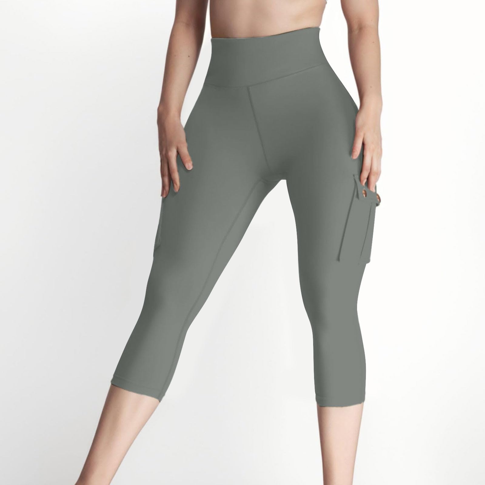 Icepcy Women's High Waisted Cargo Yoga Pants with Flap Pockets - Stretchy Workout Leggings for Running, Gym & Outdoor Activities