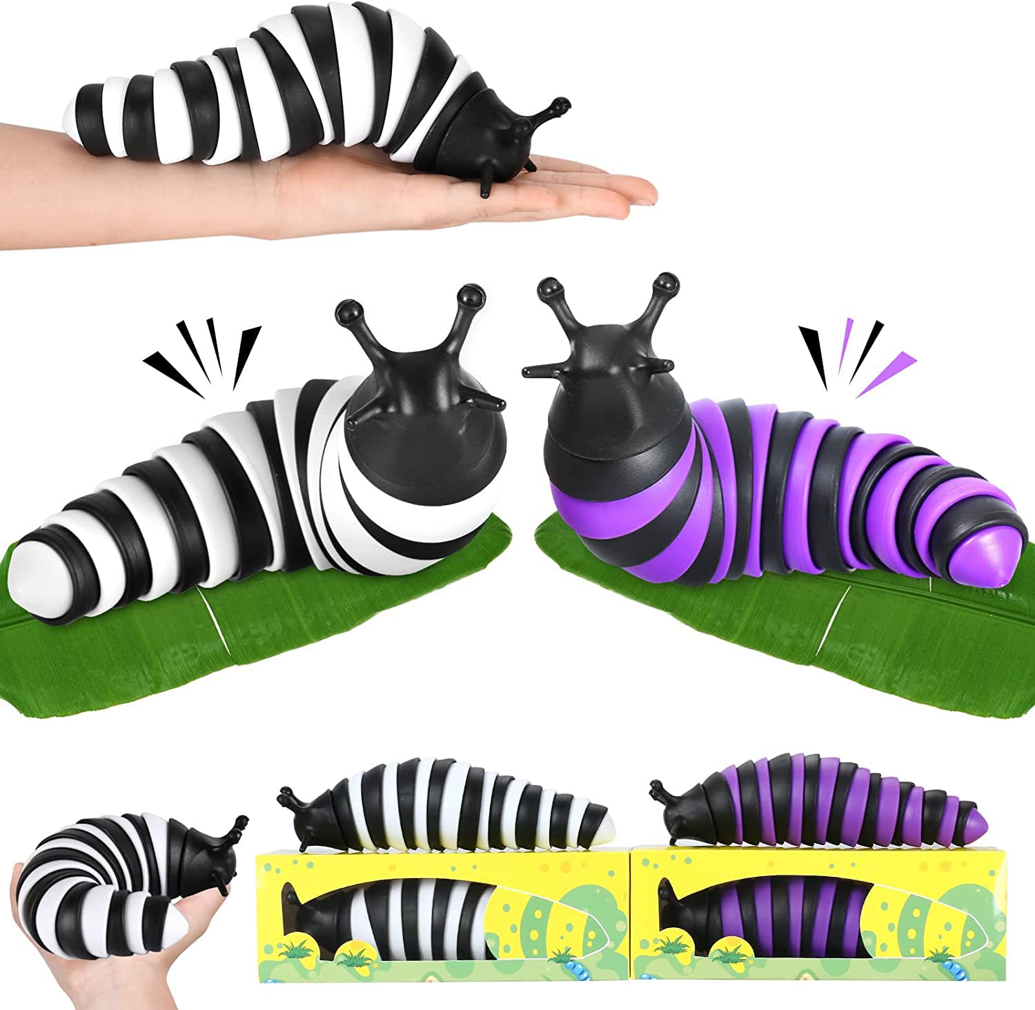 3D Articulated Slug Fidget Toy - Sensory Stress Relief Toy for Kids & Adults | Rainbow Wiggle Slug Caterpillar Worm | Perfect for Anxiety Relief, ADHD, Autism & Classroom Focus