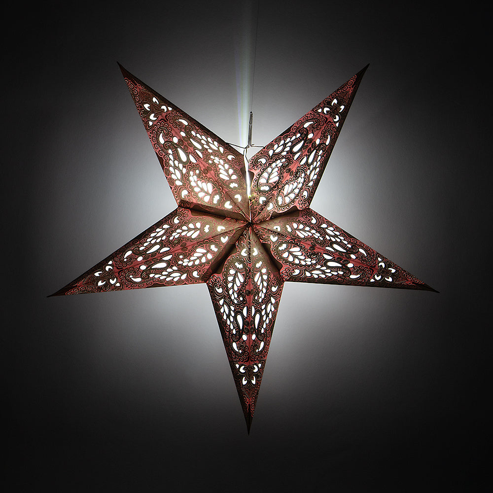 24 Gold and Pink Paisley Paper Star Lanterns - Hanging Decorative Lights for Parties, Weddings & Home Decor