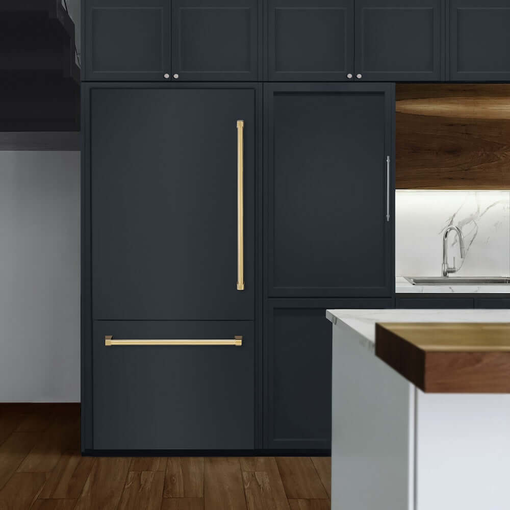 ZLINE Autograph Edition 36 Inch Panel Ready Built-In Bottom Freezer Refrigerator - 19.8 cu.ft Capacity with Water Dispenser & Ice Maker - Polished Gold Accents (RBITZ 36 G) - Perfect for Modern Kitchens and Luxury Homes