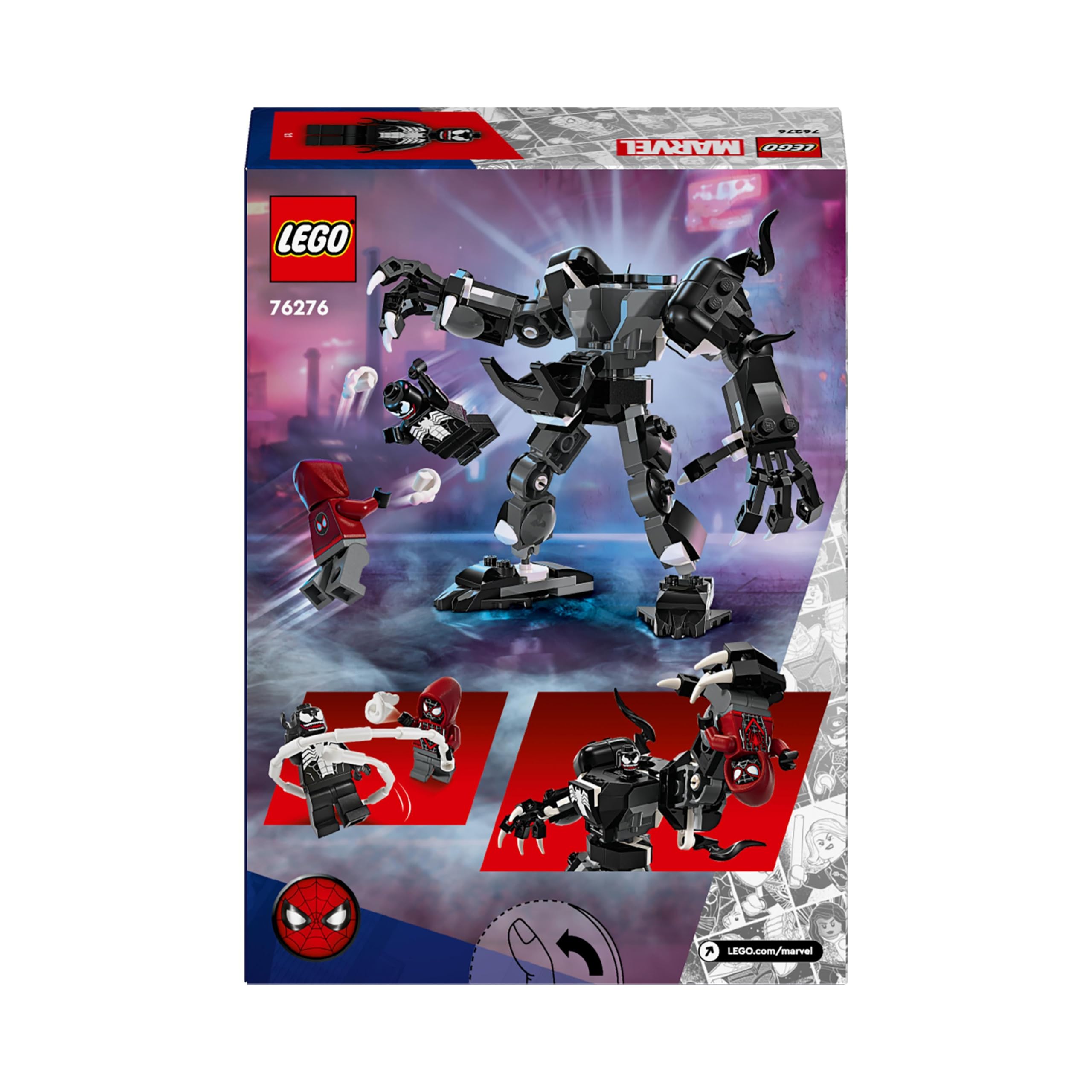 LEGO 76276 Marvel Venom Robot Armor vs Miles Morales Building Toy Set with Minifigures for Kids Ages 6+ - Perfect for Superhero Play, Birthday Gifts & Creative Construction Fun
