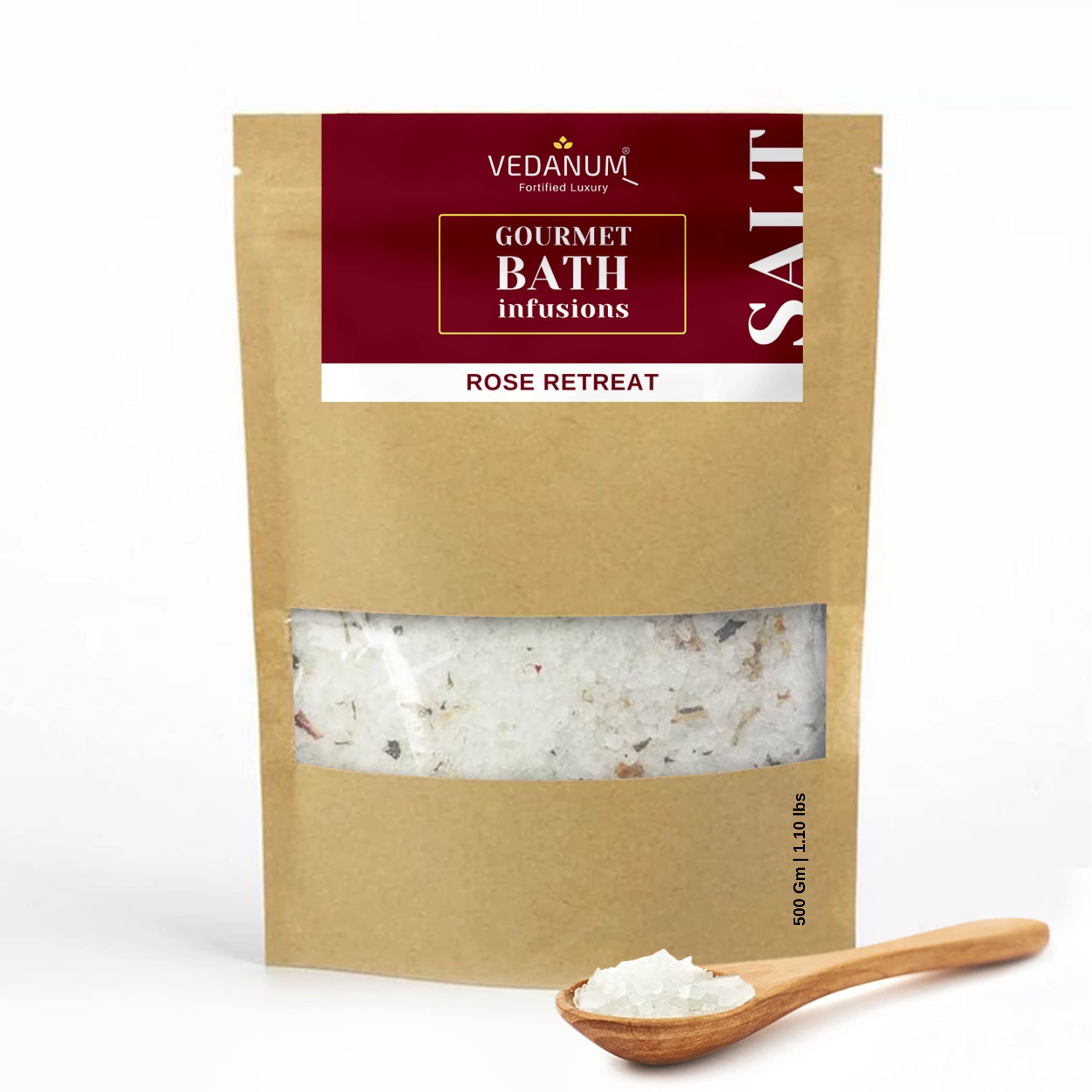Vedanum Gourmet Aromatherapy Bath Salt with Pure Epsom Salt & Himalayan Pink Salt | Rose Water Infused for Muscle Relief, Acne Treatment & Pain Relief | Relaxing Mineral Foot Soak & Stress Relief for Spa, Home Bath & Self-Care Rituals