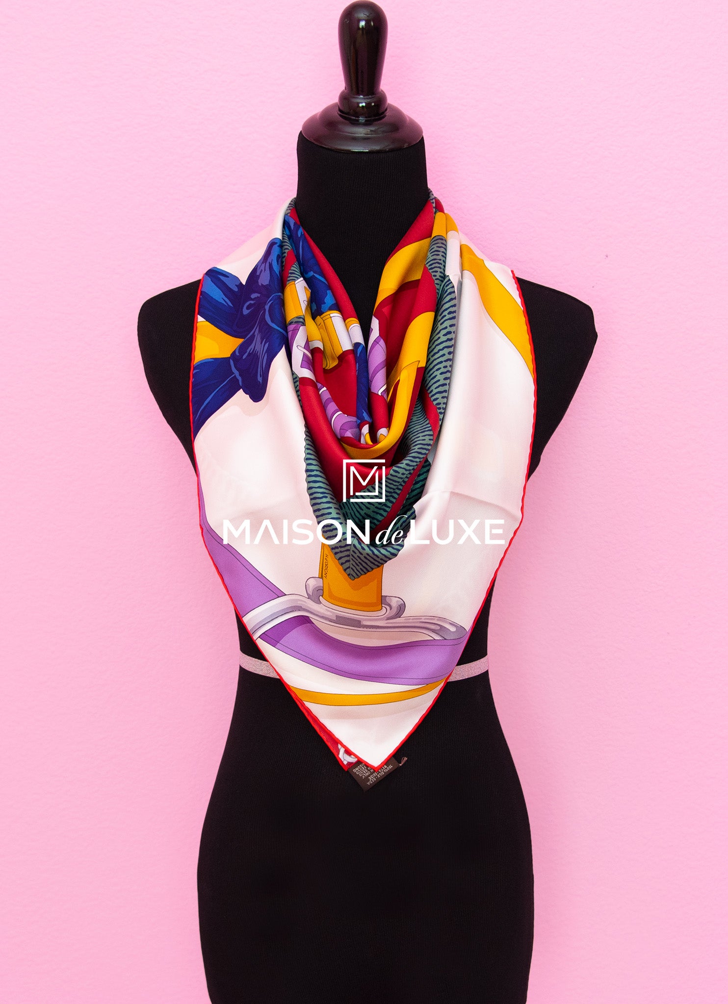 Hermes Grand Manege Detail Red Twill Silk 90 cm Scarf - Luxury Fashion Accessory for Women, Perfect for Gifts & Special Occasions