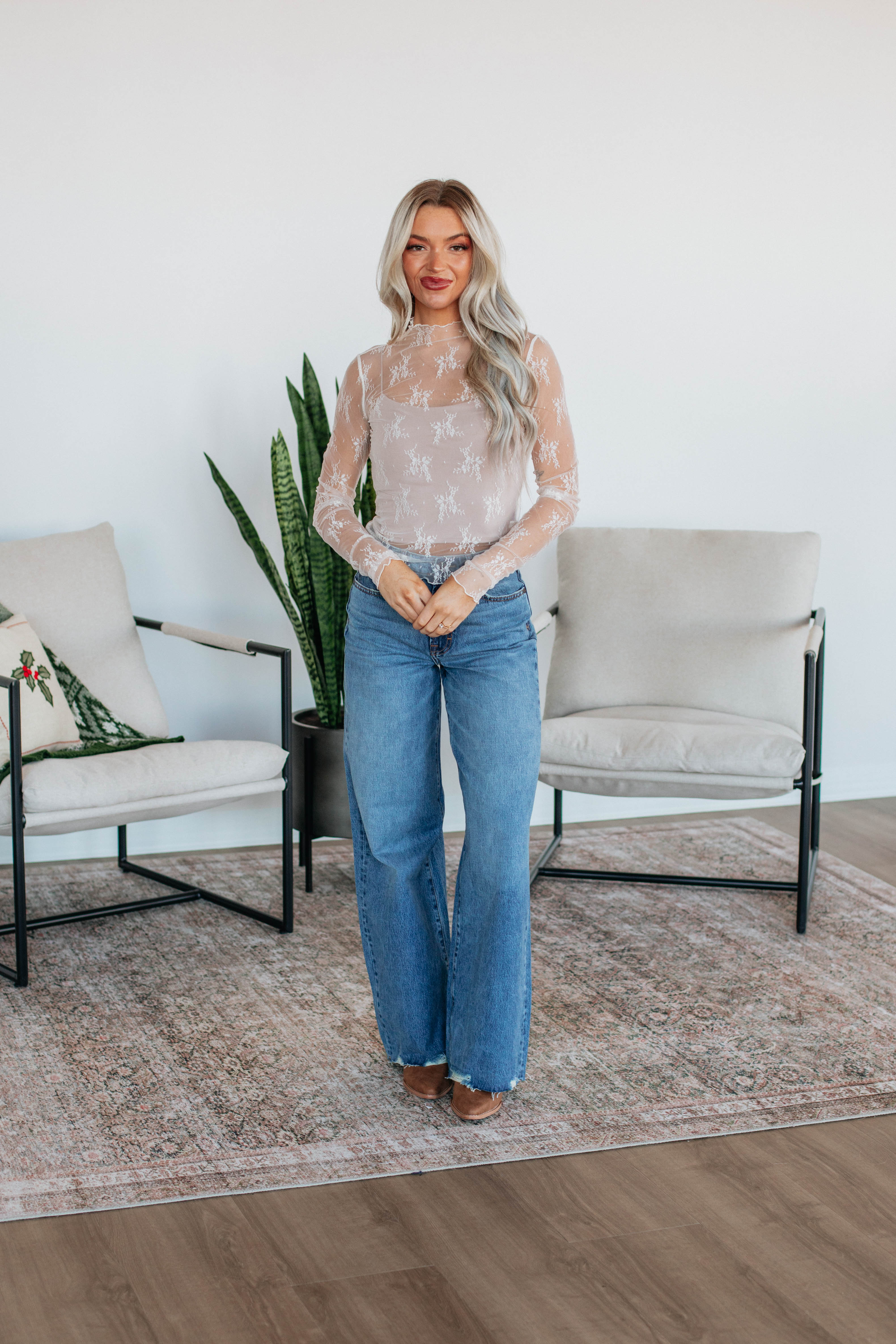 Asa Lace Top Women's Fashion Blouse - Natural Color Boho Chic Shirt for Casual Wear, Date Night & Summer Outfits
