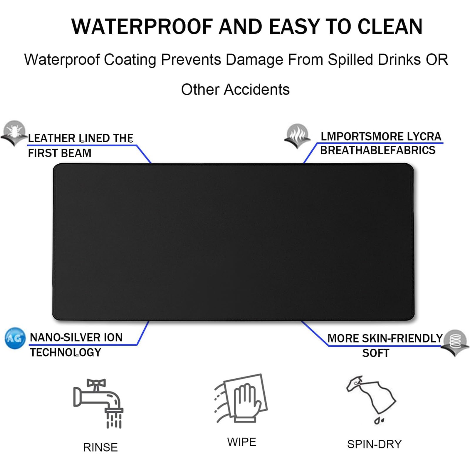 Large Gaming Mouse Pad 31.5x15.7 Inch - Extended Desk Mat with Stitched Edges, Waterproof Non-Slip Rubber Base for PC, Laptop & Office - Perfect for Esports, Work & Home Use (Black)