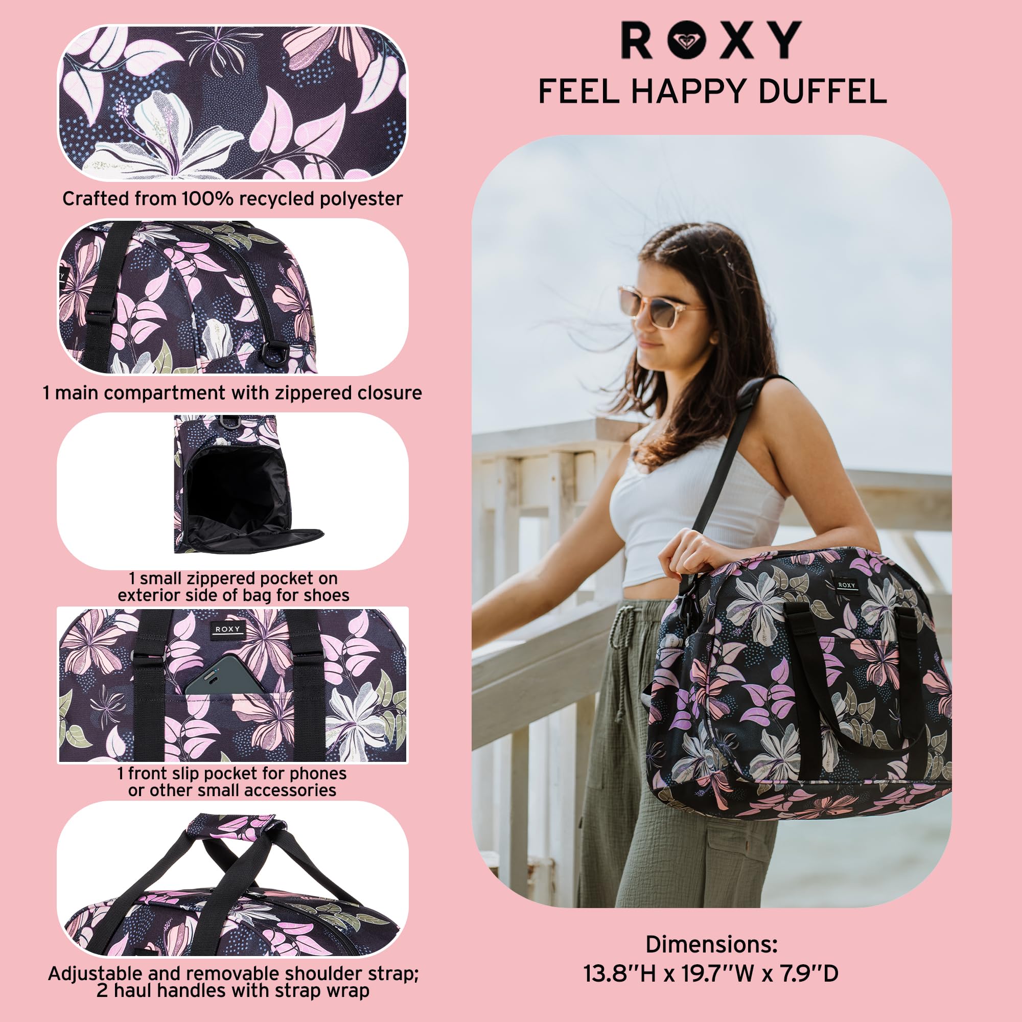 Roxy Recycled Duffel Bag - Durable Travel, Gym, Work & Beach Tote for Women & Men | Perfect for Fitness, Everyday Carry & Outdoor Adventures