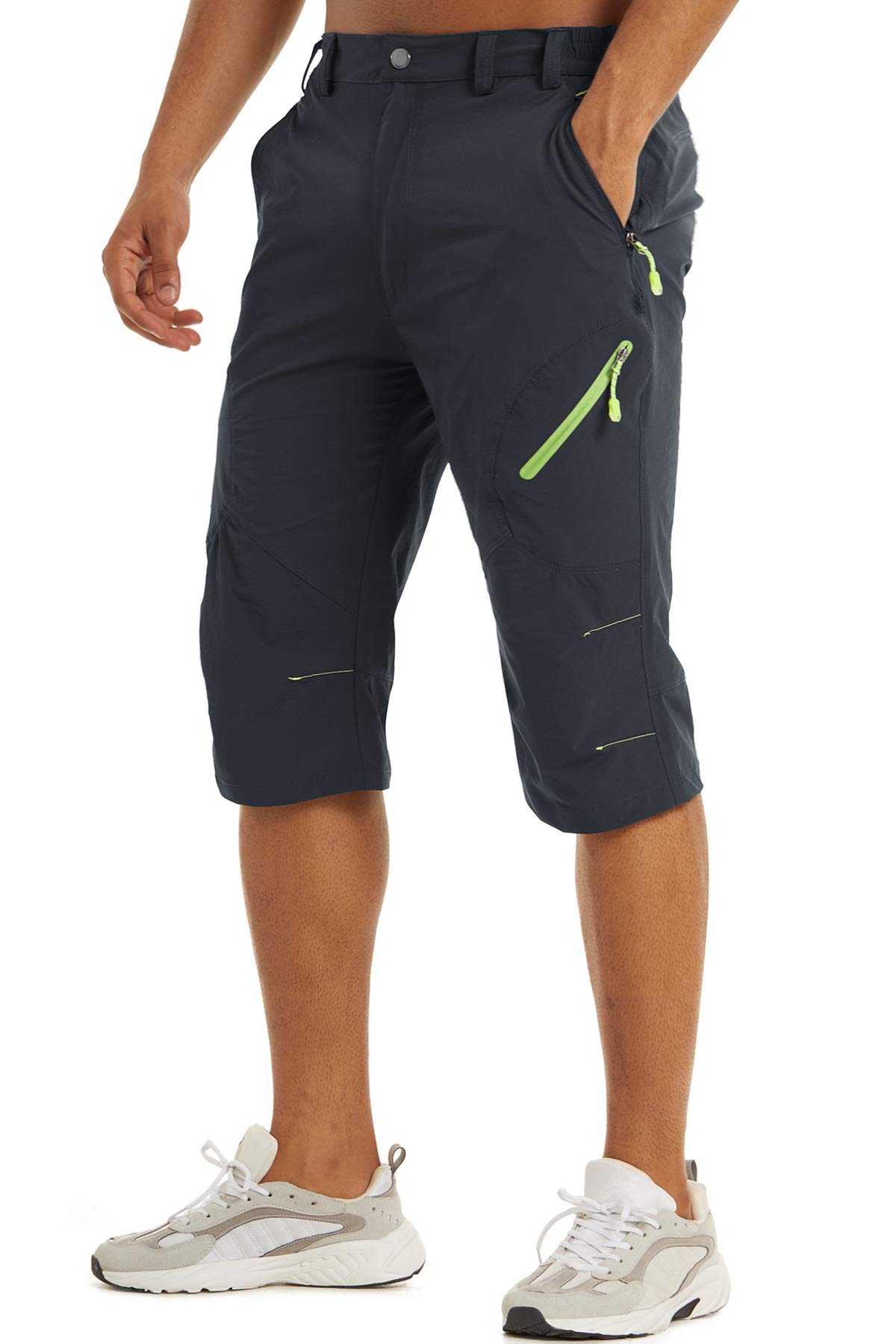 TACVASEN Men's Knee-Length Capri Shorts - Gray Casual Long Shorts for Summer, Hiking, and Outdoor Activities