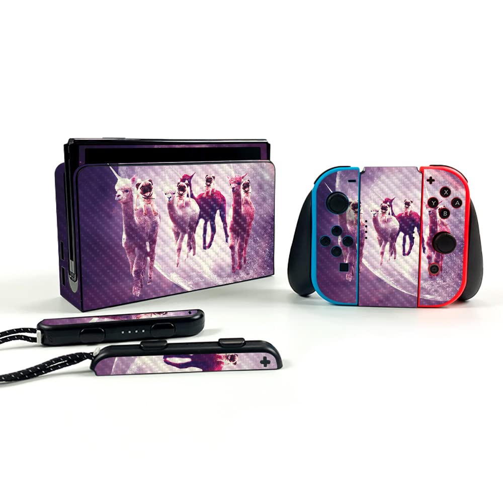 MightySkins Carbon Fiber Skin for Nintendo Switch OLED - Purple Galaxy Design | Protective & Durable Textured Finish | Easy to Apply | Made in USA | Perfect for Gaming, Travel & Customization