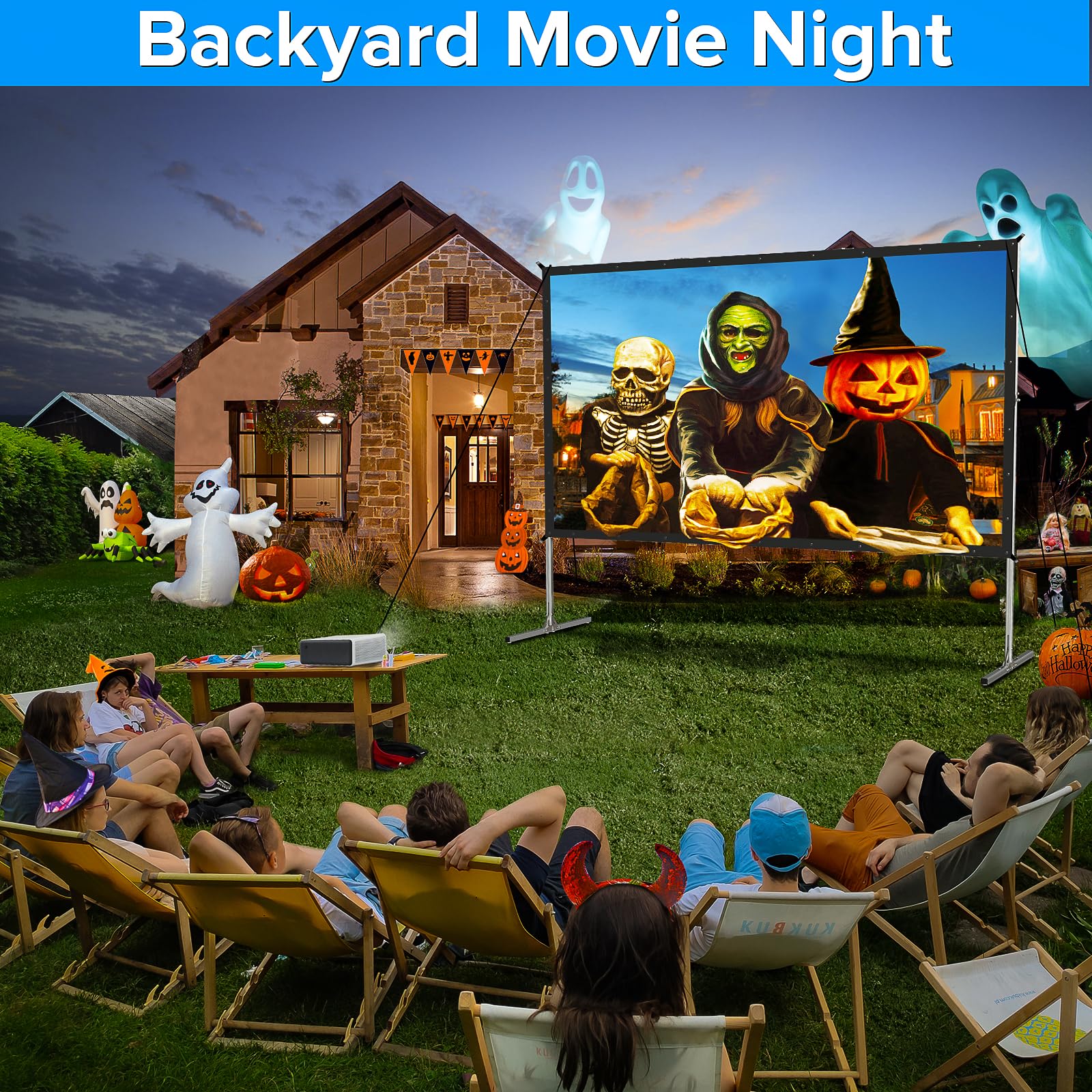 JWSIT 135 Inch Outdoor Projector Screen with Stand - Upgraded 3-Layer PVC 16:9 Portable Movie Screen for Home Theater, Backyard & Camping - Includes Carrying Bag for Easy Transport