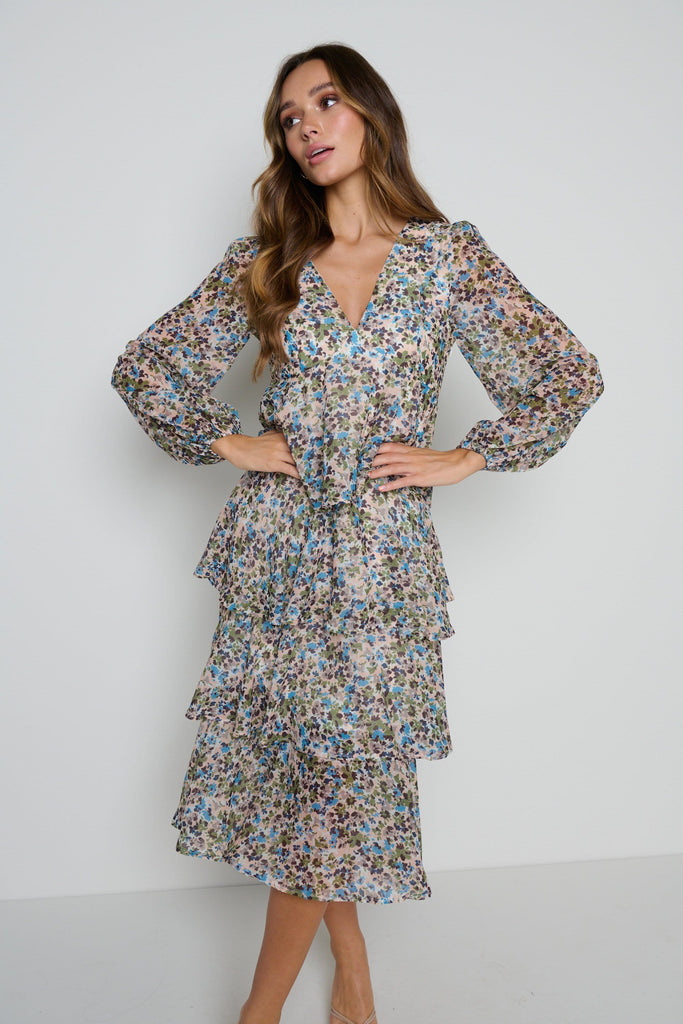 Ashton Ruffle Midi Dress - Floral Print Summer Dress for Women | Perfect for Beach Vacations, Garden Parties & Date Nights