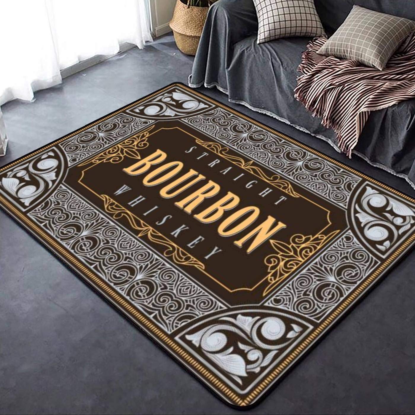 Vintage Bourbon Whiskey Decorative Rug - Soft Non-Slip Indoor Outdoor Carpet for Living Room, Bedroom, Kids Room | Modern Home Decor, Yoga Mat, Runner, Doormat - Perfect for Western Bars, Man Caves & Whiskey Lover Gifts
