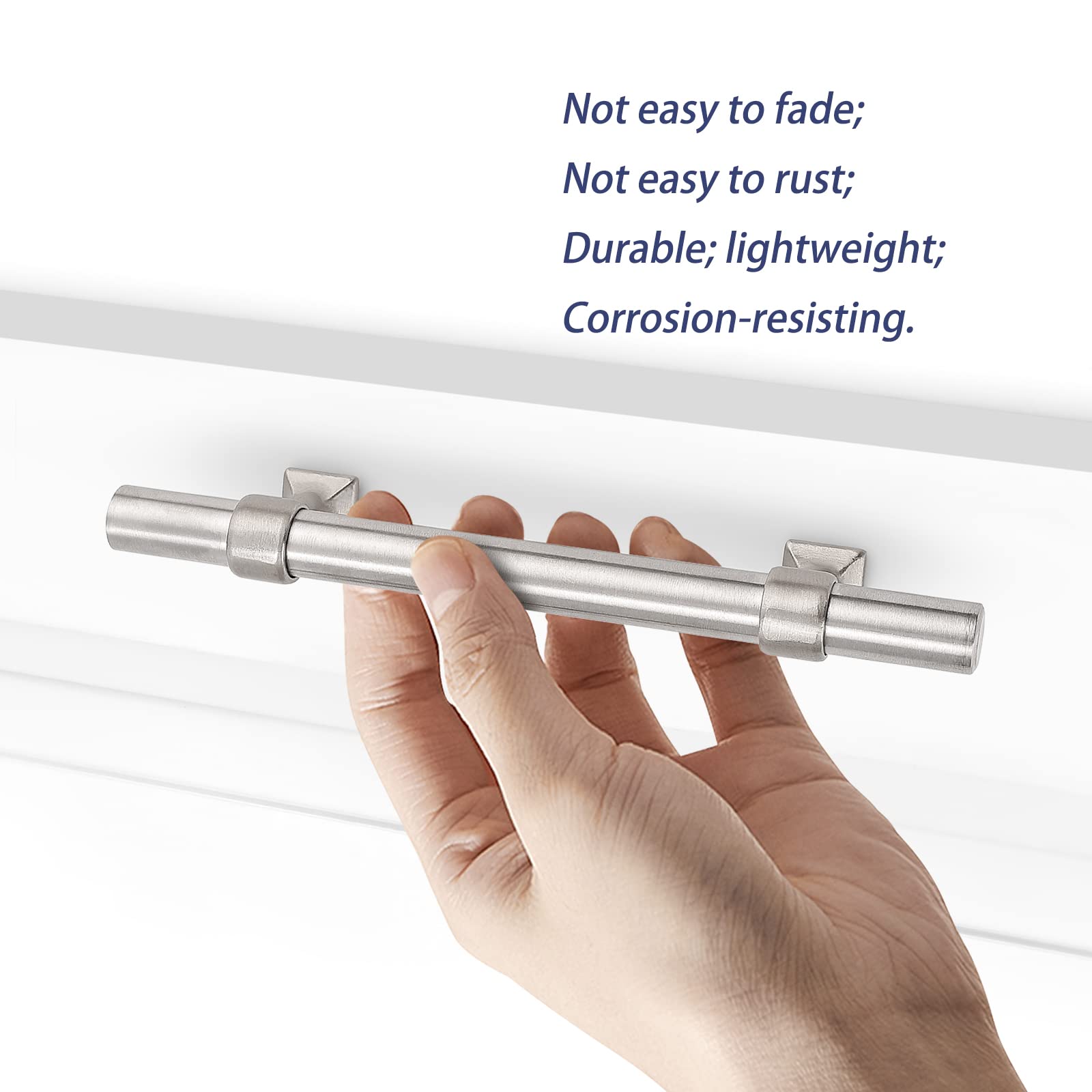 20 Pack 4 Inch Brushed Nickel Cabinet Pulls - Stainless Steel Kitchen Drawer Handles with Zinc Alloy Base - T Bar Dresser Pulls for Cabinets, Drawers & Furniture (Modern Kitchen & Bathroom Hardware Upgrade)