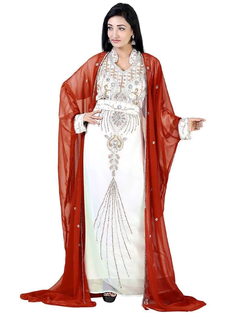 Elegant Arabic Rust Colored Embroidered Kaftan Dress for Women - Boho Chic Loose Fit Maxi Dress for Beach, Wedding & Special Occasions