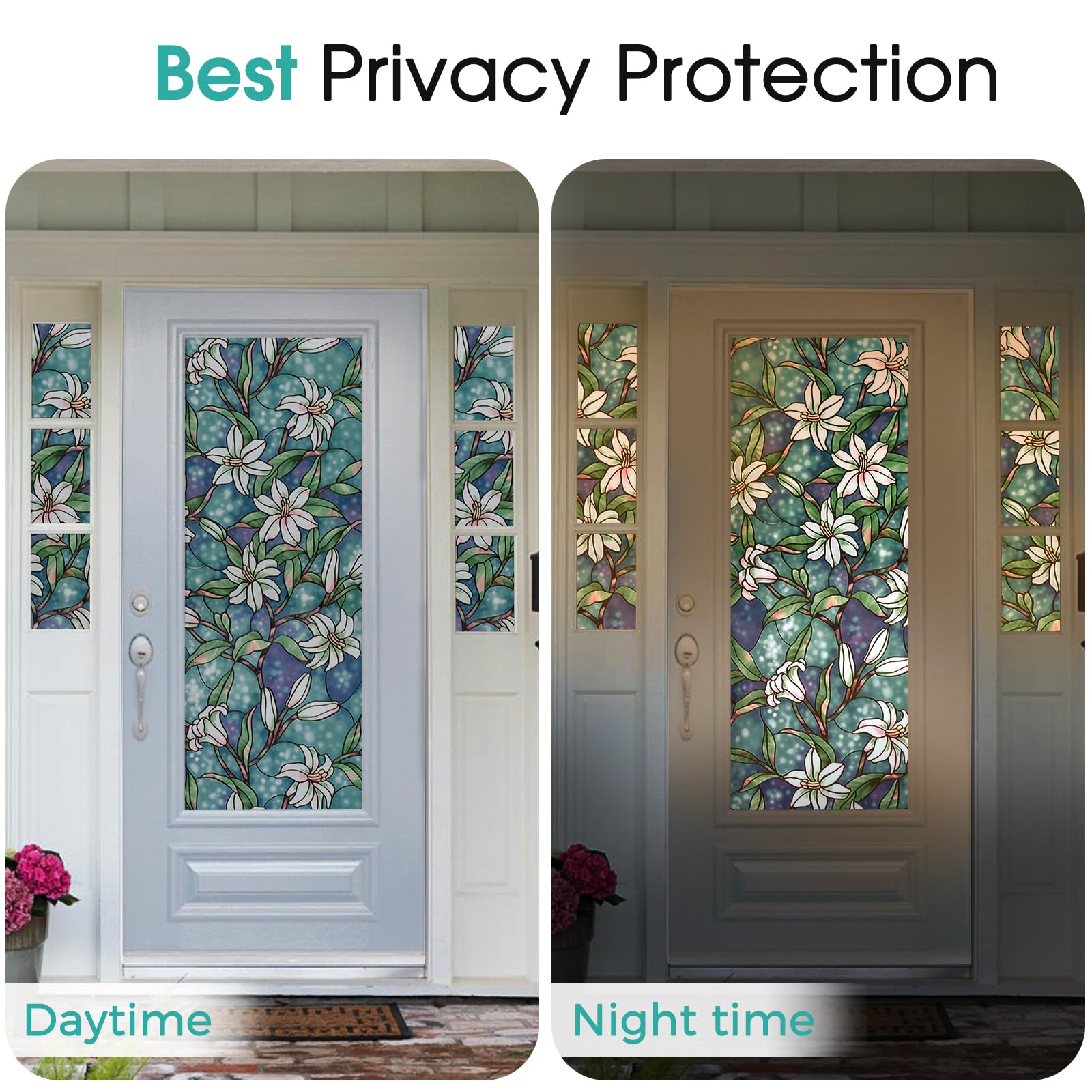 Coavas Frosted Stained Glass Privacy Window Film - Non-Adhesive Vinyl Window Tint for Bathroom & Home (23.6