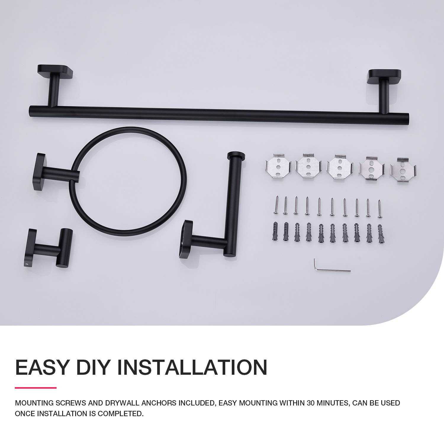 TRUSTMI 4-Piece Matte Black Bathroom Accessories Set - SUS304 Stainless Steel 23.6