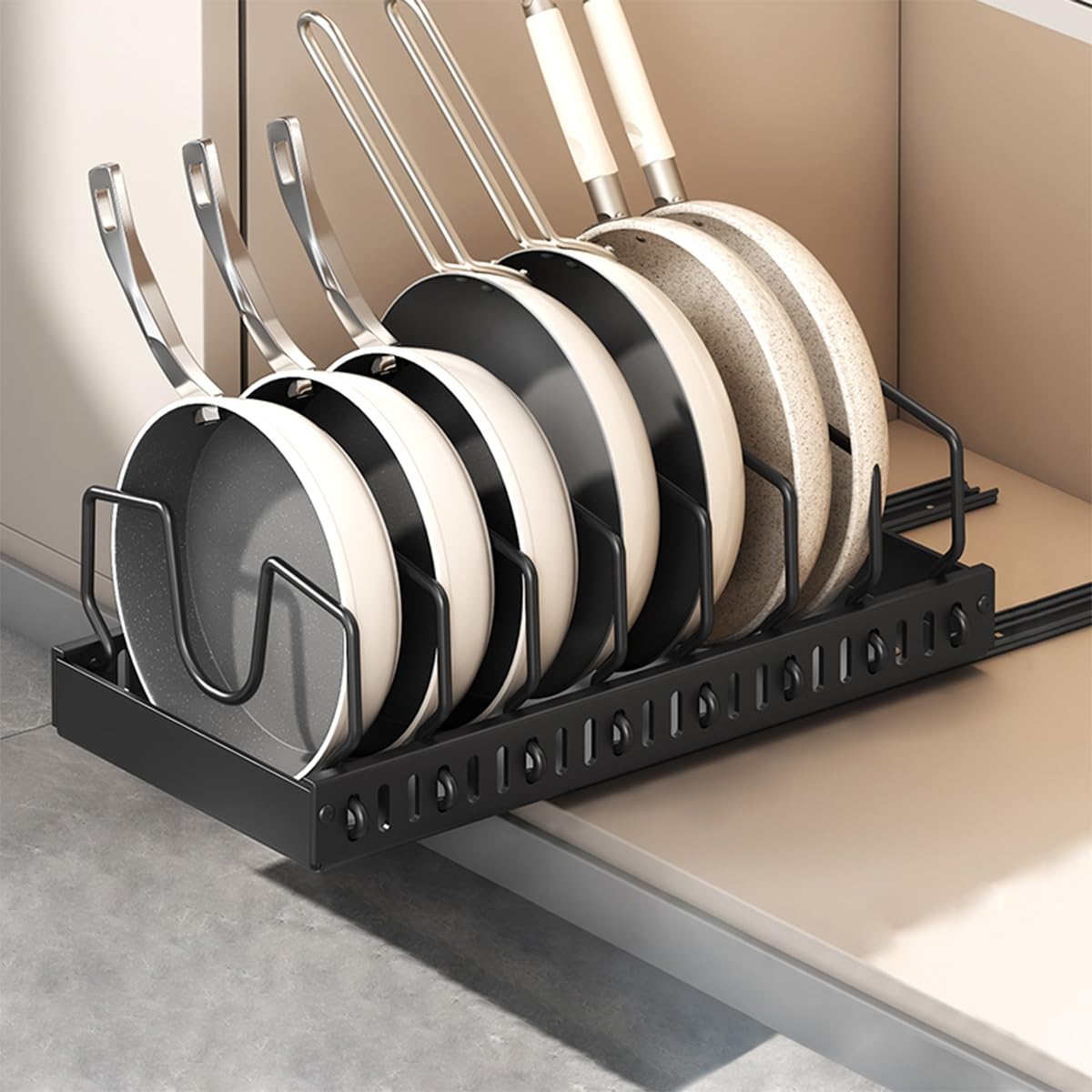 Under Cabinet Pull Out Organizer for Pots, Pans & Lids - 2-Tier Sliding Kitchen Storage Shelf | Space-Saving Cabinet Organizer for Cookware & Utensils | Perfect for Small Kitchens & Organized Cooking Spaces