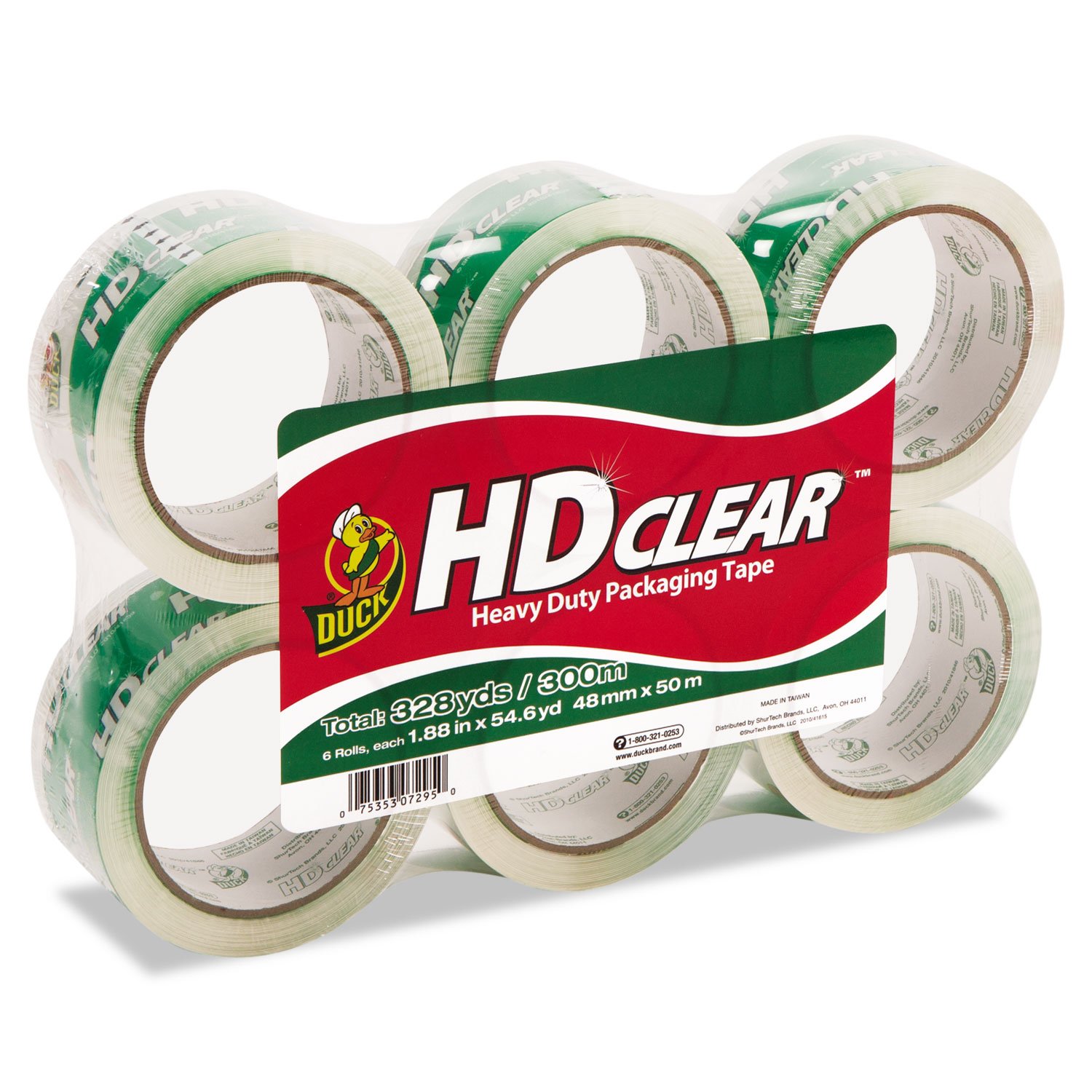 Duck CS556PK Heavy-Duty Carton Packaging Tape, 1.88-Inch x 55yds, Clear, 6 Rolls - Strong Shipping Tape for Boxes, Moving & Storage | Water-Resistant Packing Tape for Secure Sealing