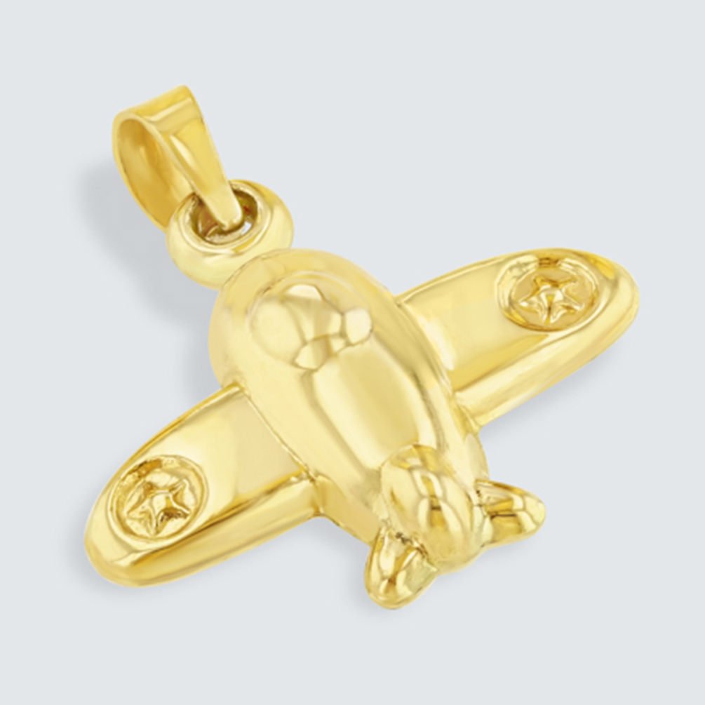 14K Yellow Gold 3D Star Airplane Charm Pendant Necklace for Women - Elegant Aviation Jewelry Gift for Pilots, Travel Lovers & Graduation