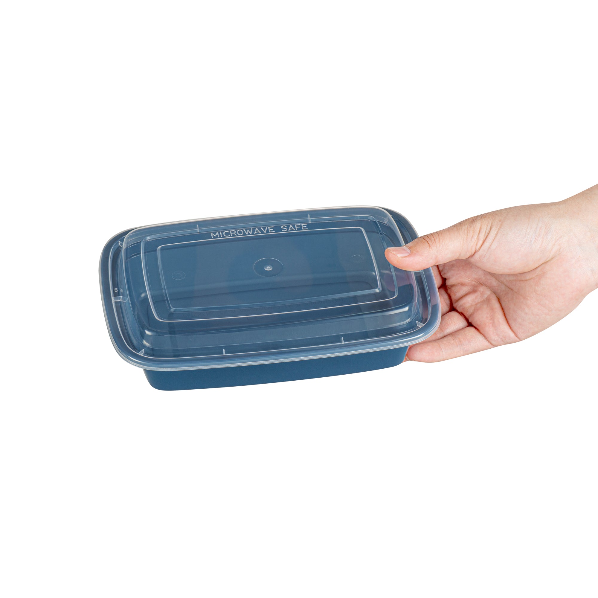 24 oz Rectangle Midnight Blue Plastic Food Storage Container with Clear Lid - Microwave Safe, 8