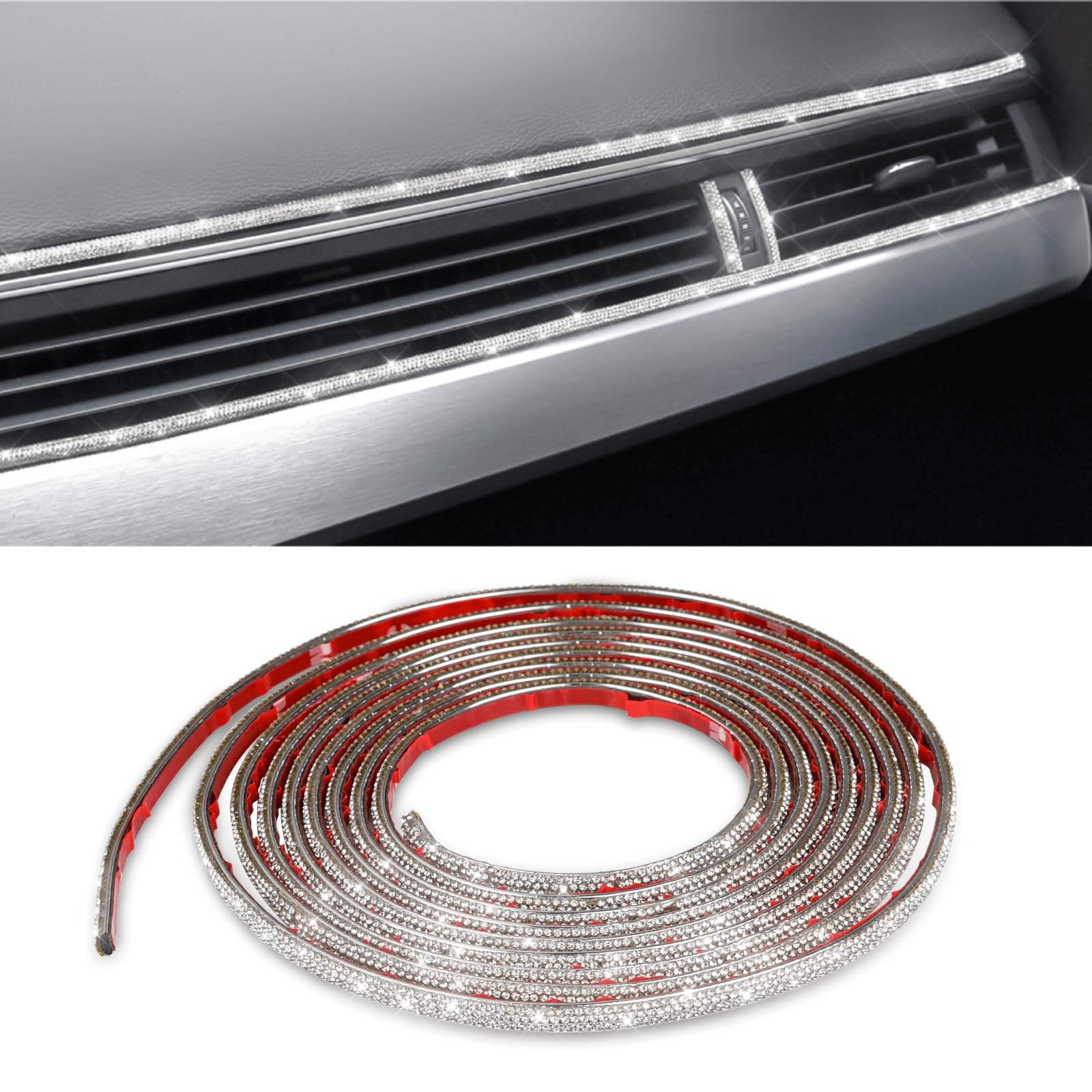 Bling Car Trim Self-Adhesive Rhinestone Decor (10Ft) - Stylish Car Accessories for Women, Interior & Exterior White Rhinestone Car Decorations for Enhanced Vehicle Aesthetics