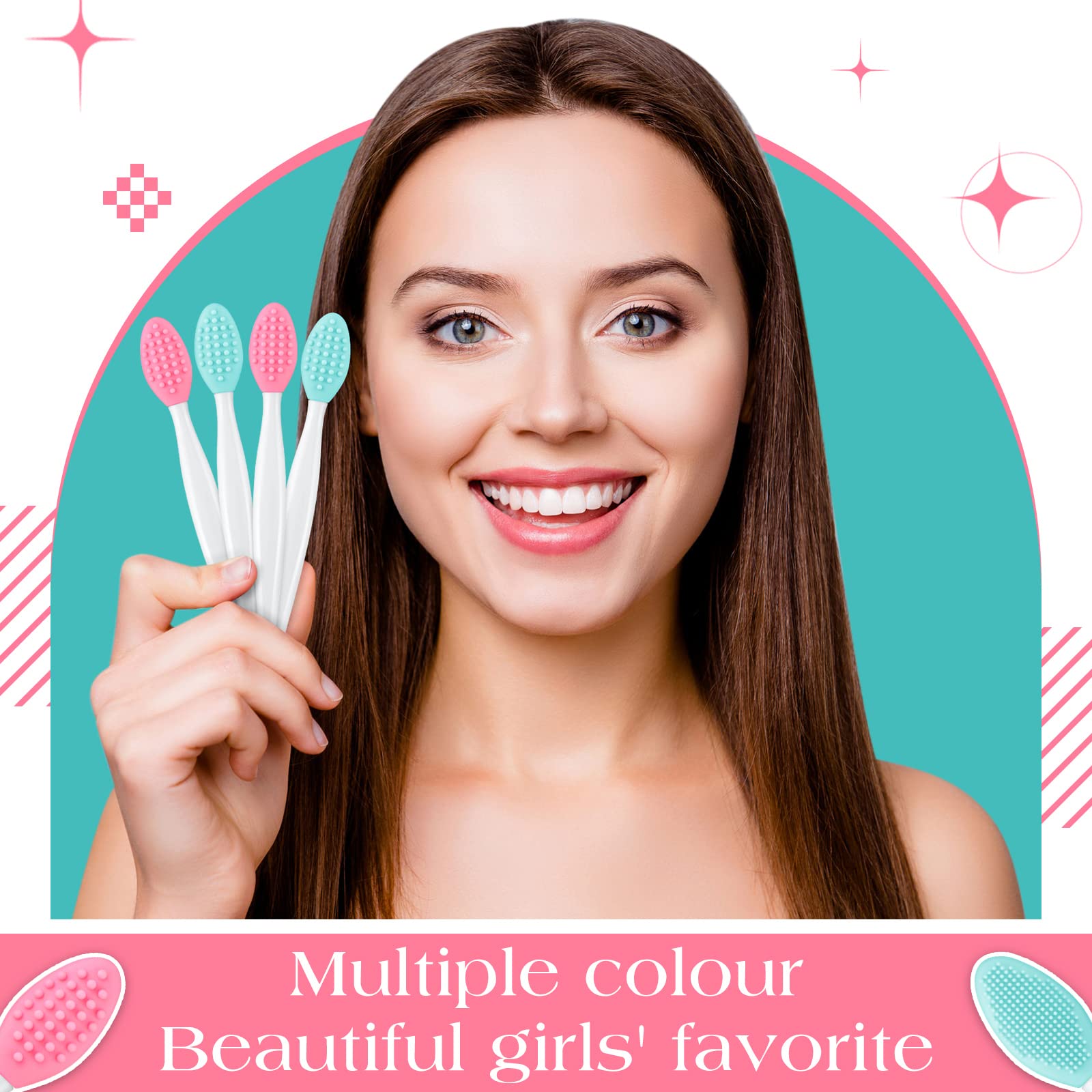 24 Pcs Silicone Exfoliating Lip Brush Set with Storage Case - Double Sided Lip Scrubber & Soft Face Cleansing Applicator for Plump, Smooth Lips (Pink & Green) | Perfect for DIY Lip Care & Makeup Removal