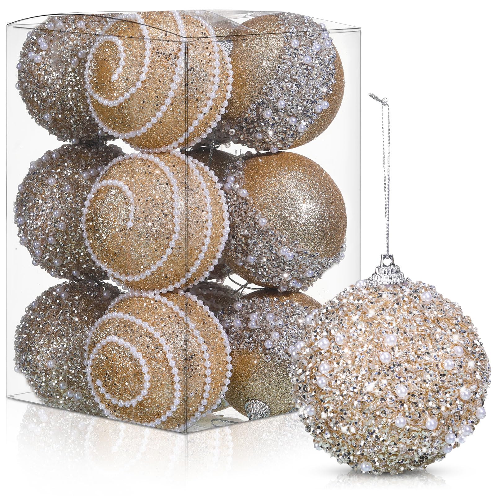 Liliful 12 Pack Shatterproof Glitter Christmas Ball Ornaments - 2.76 Inch Gold Foam Xmas Tree Decorations for Indoor/Outdoor Holiday Party Decor | Perfect for Christmas Trees, Home, Office & New Year Celebrations