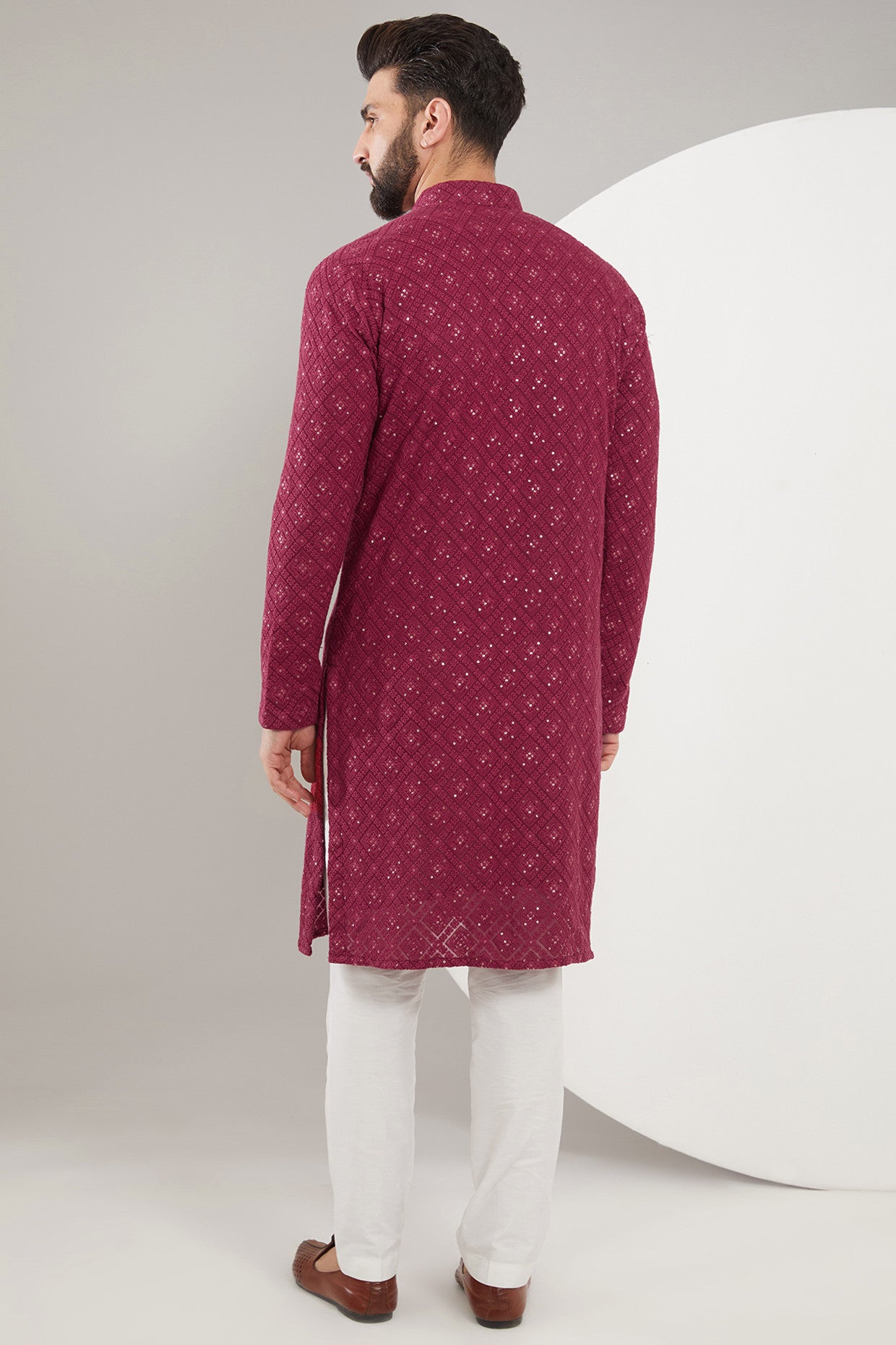 Elegant Maroon Chikankari Kurta with Heavy Thread & Sequined Embroidery | Traditional Indian Ethnic Wear for Women | Perfect for Festivals, Weddings & Special Occasions