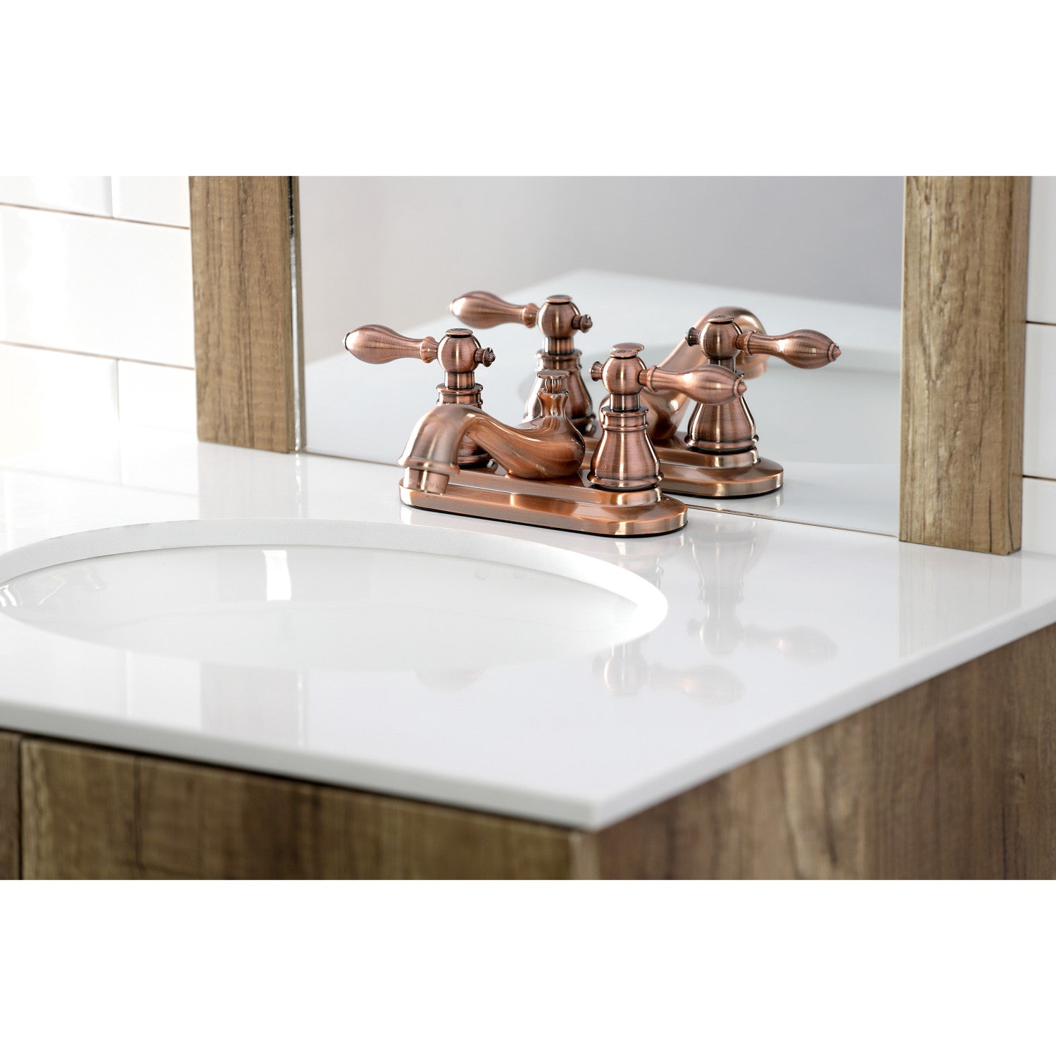 KB606ACL Double Handle 3-Hole Deck Mount 4-Inch Centerset Bathroom Faucet with Pop-Up Drain in Antique Copper - Classic American Style for Bathroom Vanity Sink Upgrade