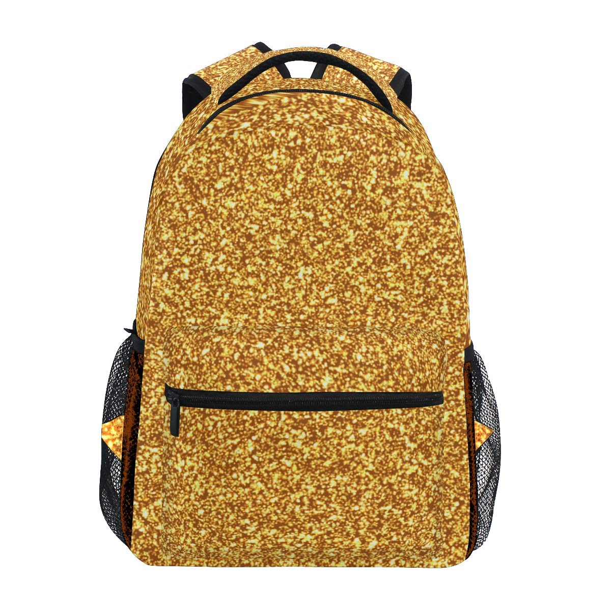 Sparkly Gold Glitter Backpack - 15.6 Inch Laptop Daypack for Women & Men, Waterproof School Bag for Teens, Lightweight Travel Backpack for College, Work & Daily Commute