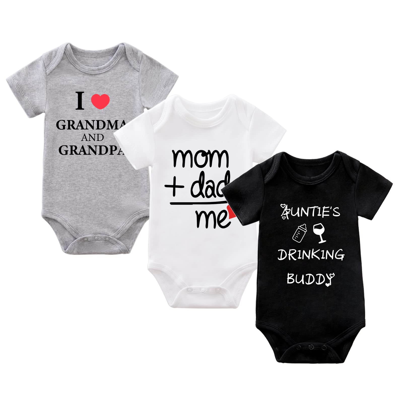 Funny Baby Bodysuits 3-Pack - Unisex Newborn Onesie Romper for Boys & Girls 0-24 Months | Cute Family Slogan Outfits for Playdates, Photo Shoots & Everyday Wear