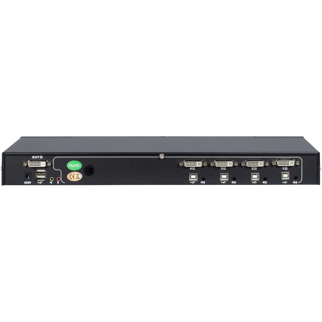 INTER TECH AS-9104DA 4-Port KVM Switch with Rack Mount | Black | Ideal for Server Management & Data Centers | Secure Multi-Computer Control for IT Professionals
