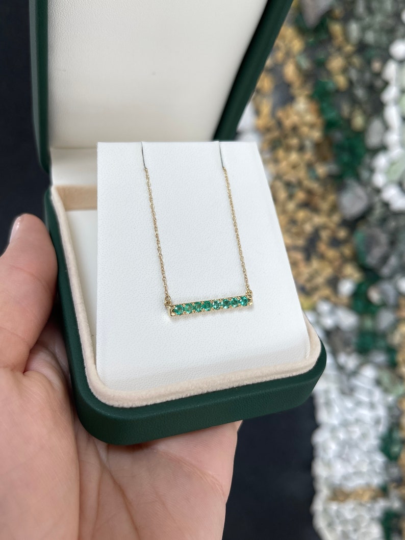 0.60tcw 14K Gold Stationary Cable Chain East to West Emerald Minimalist Necklace for Women - Elegant Everyday Jewelry, Perfect for Office, Date Night & Special Occasions