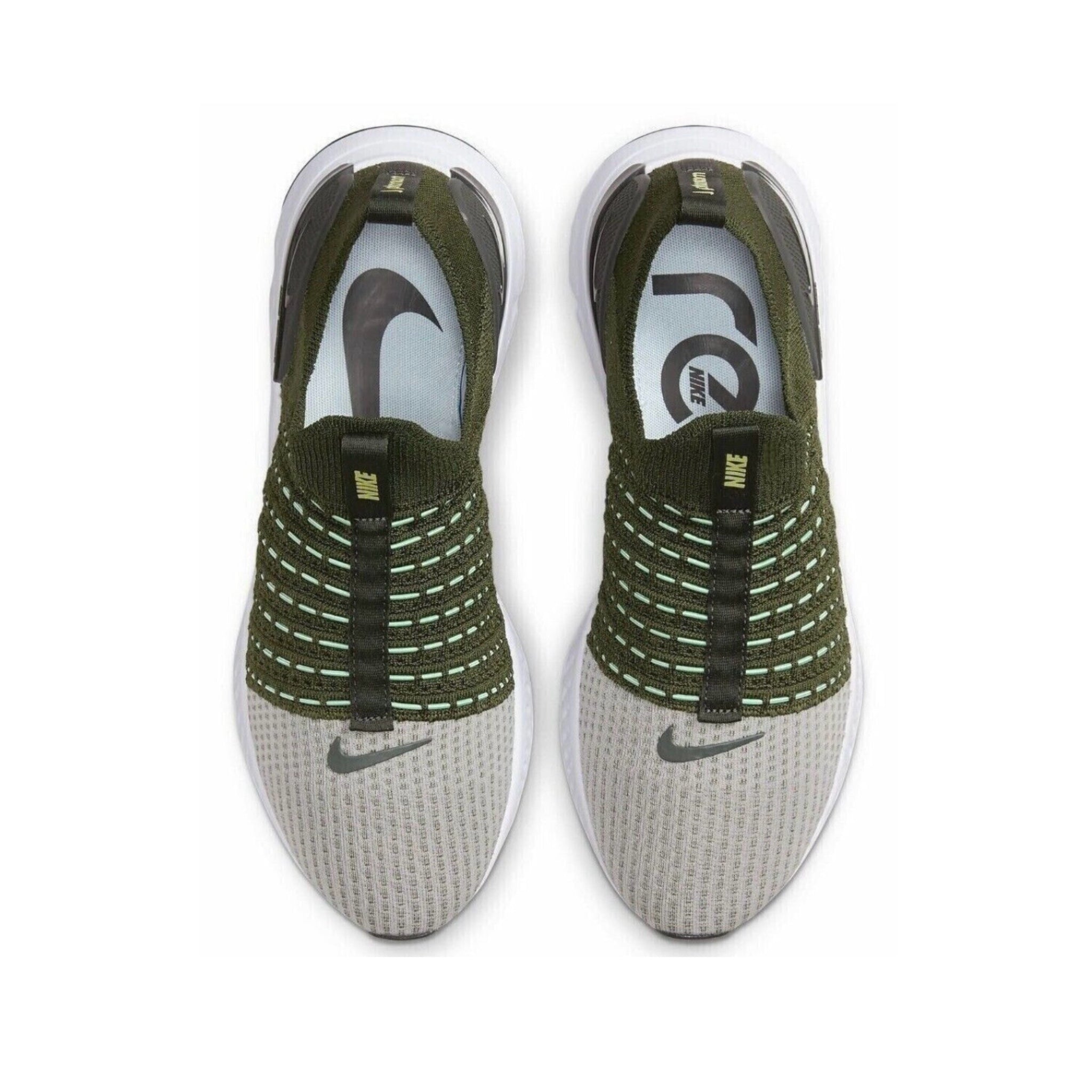 Nike React Phantom Run Flyknit 2 Running Shoes for Men - Rough Green/Sequoia/Enamel Green/Yellow Strike - Lightweight Cushioned Sneakers for Jogging, Training & Gym Workouts