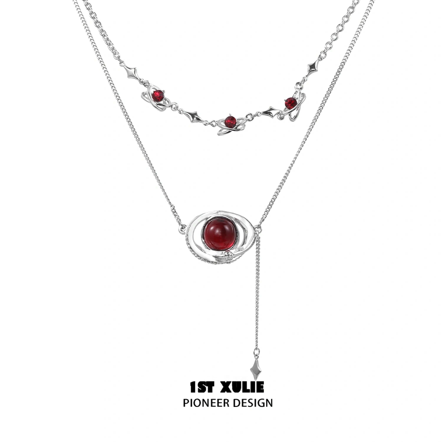18K Platinum Plated Double Layer Tassel Choker Necklace | Red Nebula™ | Elegant Party Jewelry for Women, Perfect for Weddings, Date Nights & Special Occasions
