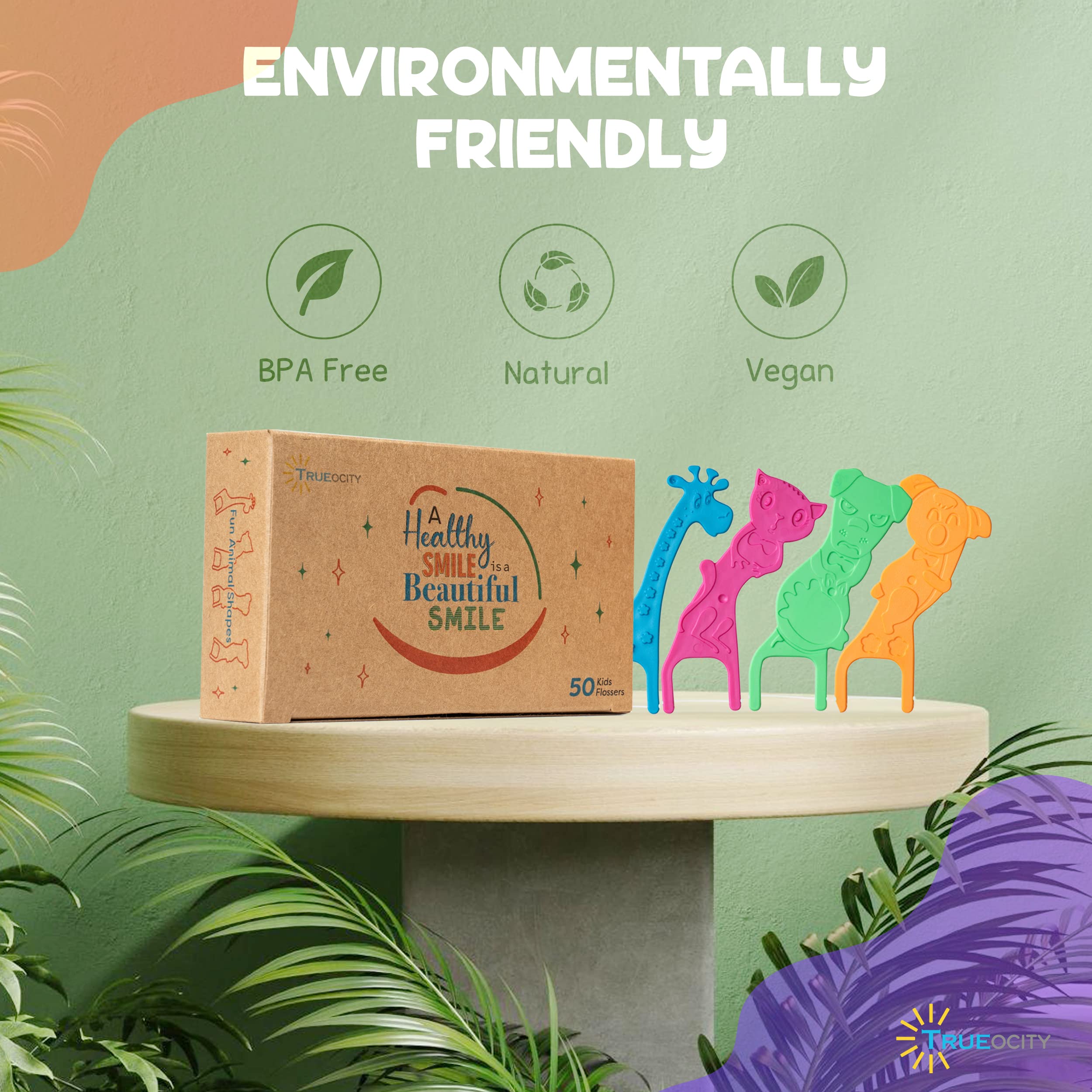 Eco-Friendly Kids Flossers - 200 Pack Biodegradable Dental Floss Picks for Children | Fluoride-Free, Organic Animal Design | Mild Orange Flavor | Perfect for School Lunches & Travel Oral Care